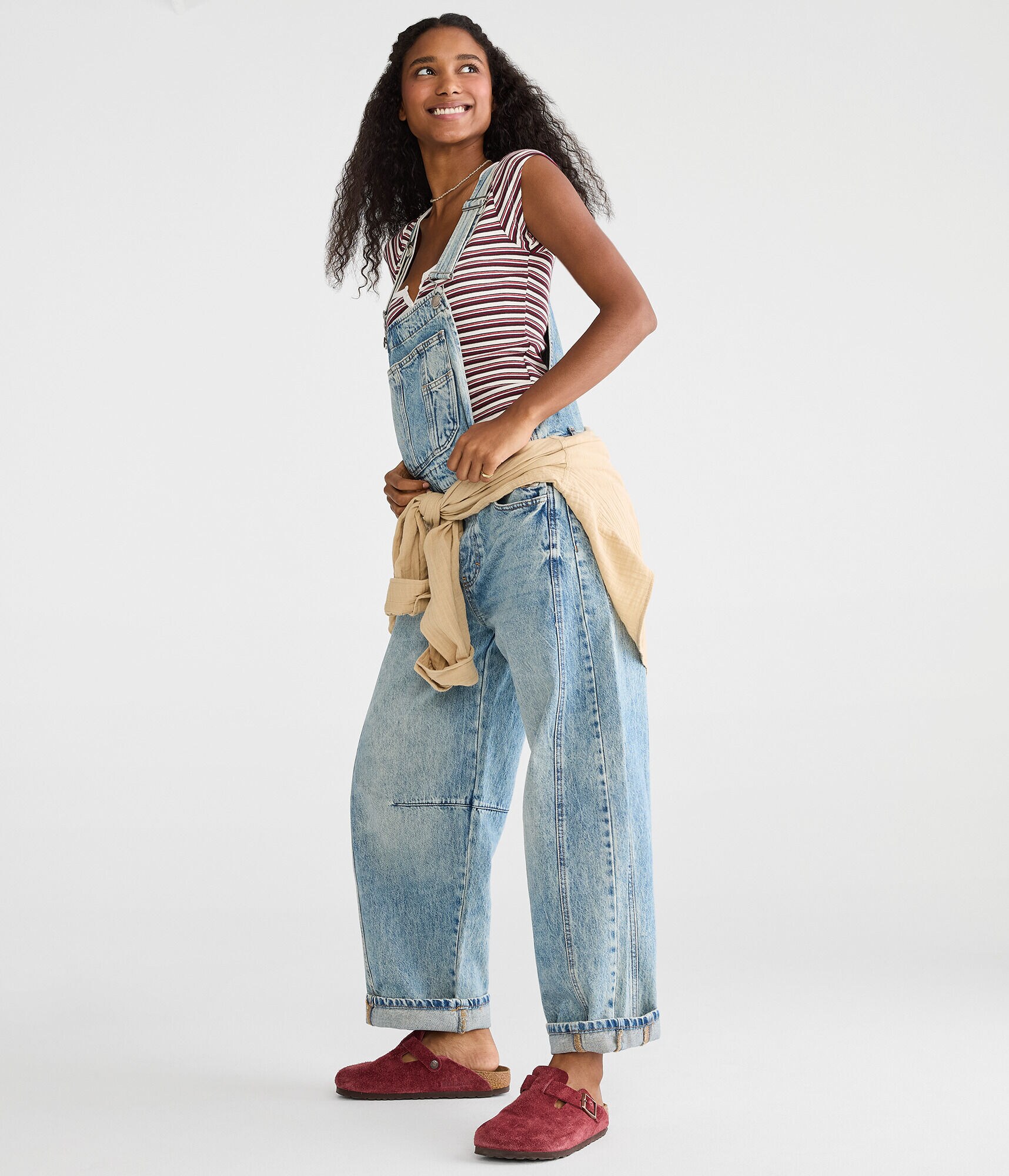 Barrel Leg Denim Overalls