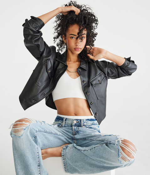 Faux Leather Shacket