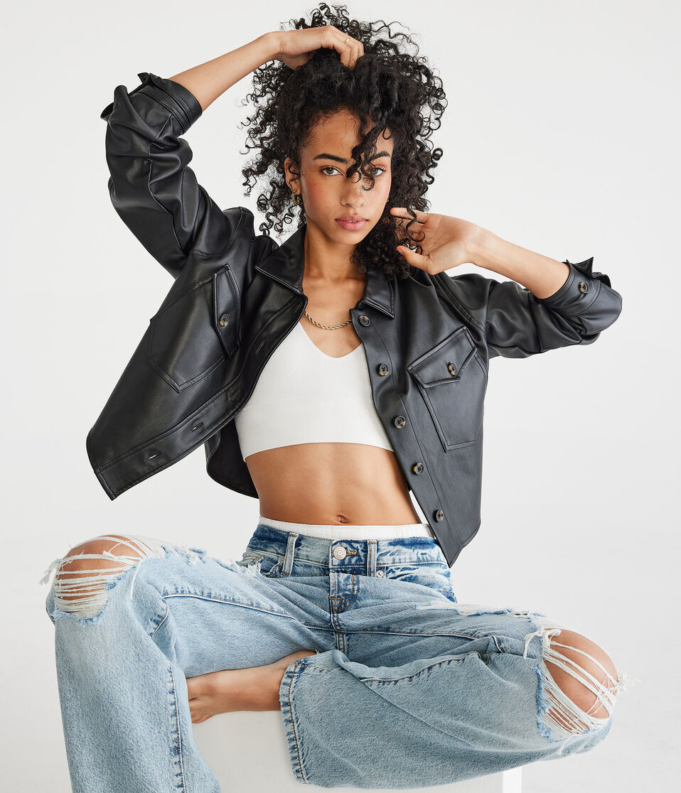 Faux Leather Shacket