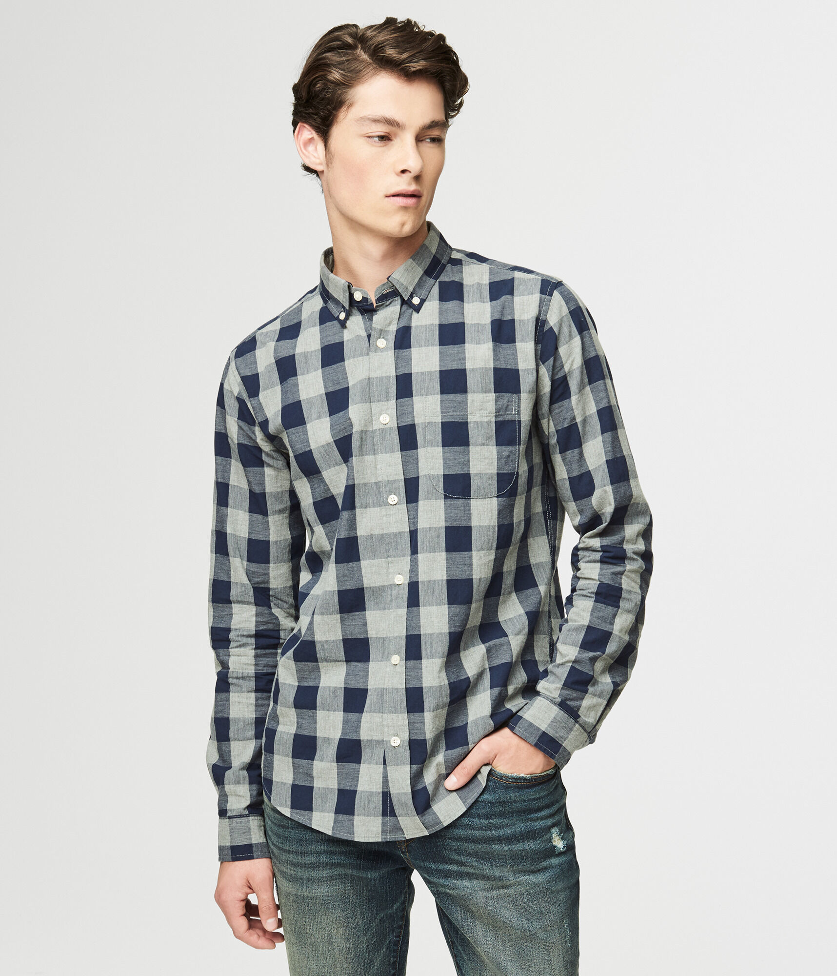 Long Sleeve Heathered Check Woven Shirt
