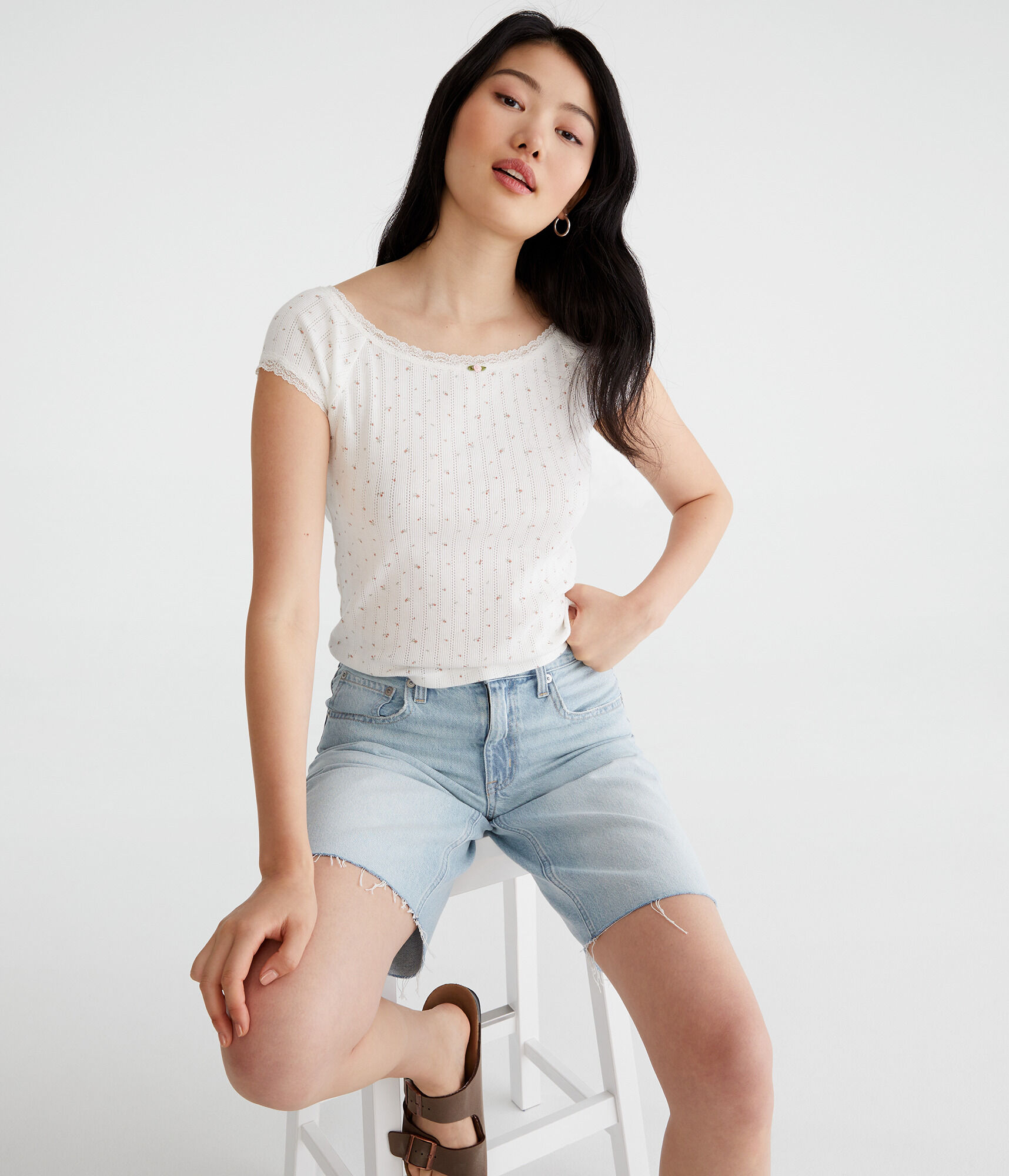 Ditsy Floral Boat-Neck Shrunken Tee