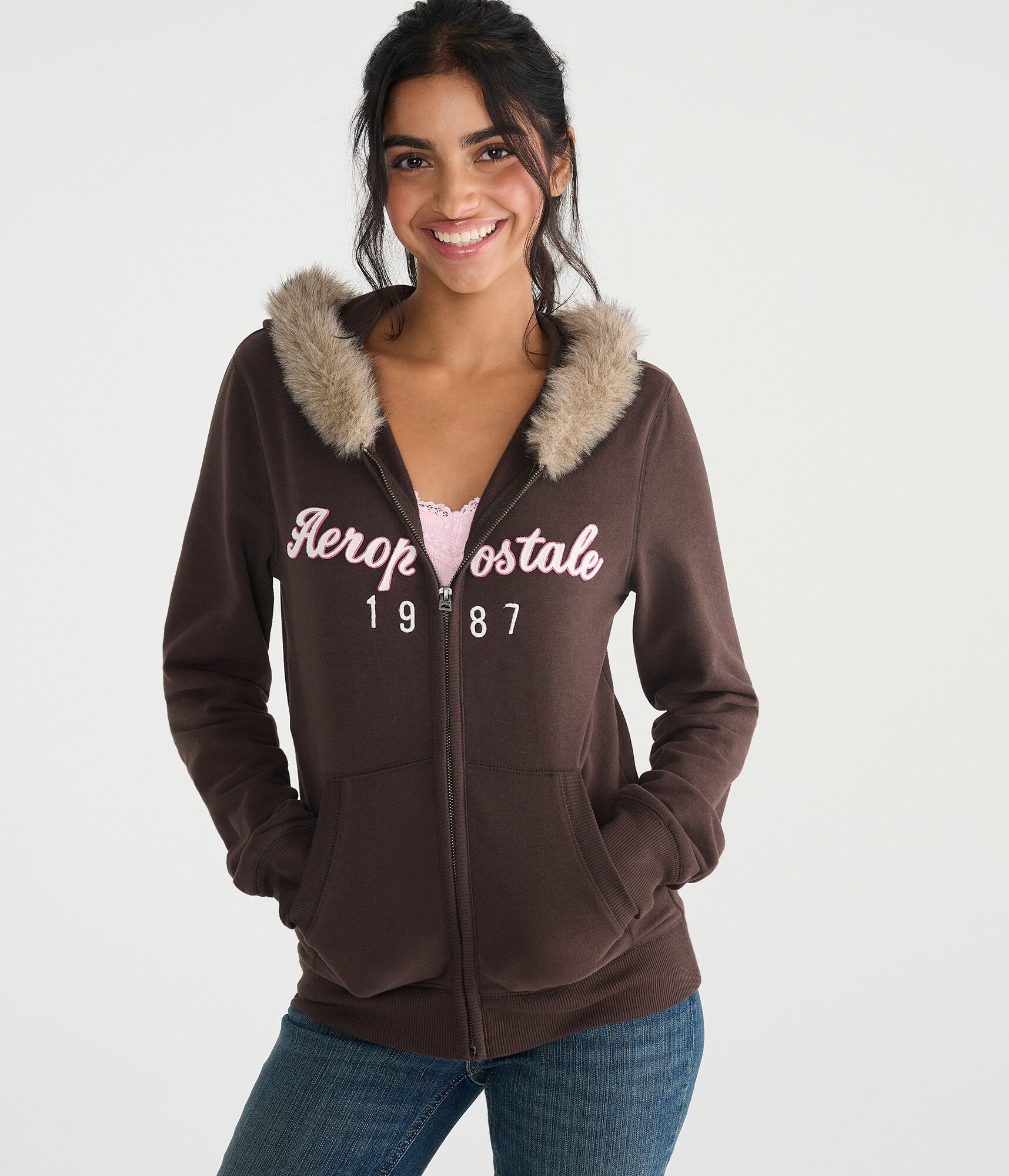Aeropostale 1987 Faux Fur Full-Zip Hoodie