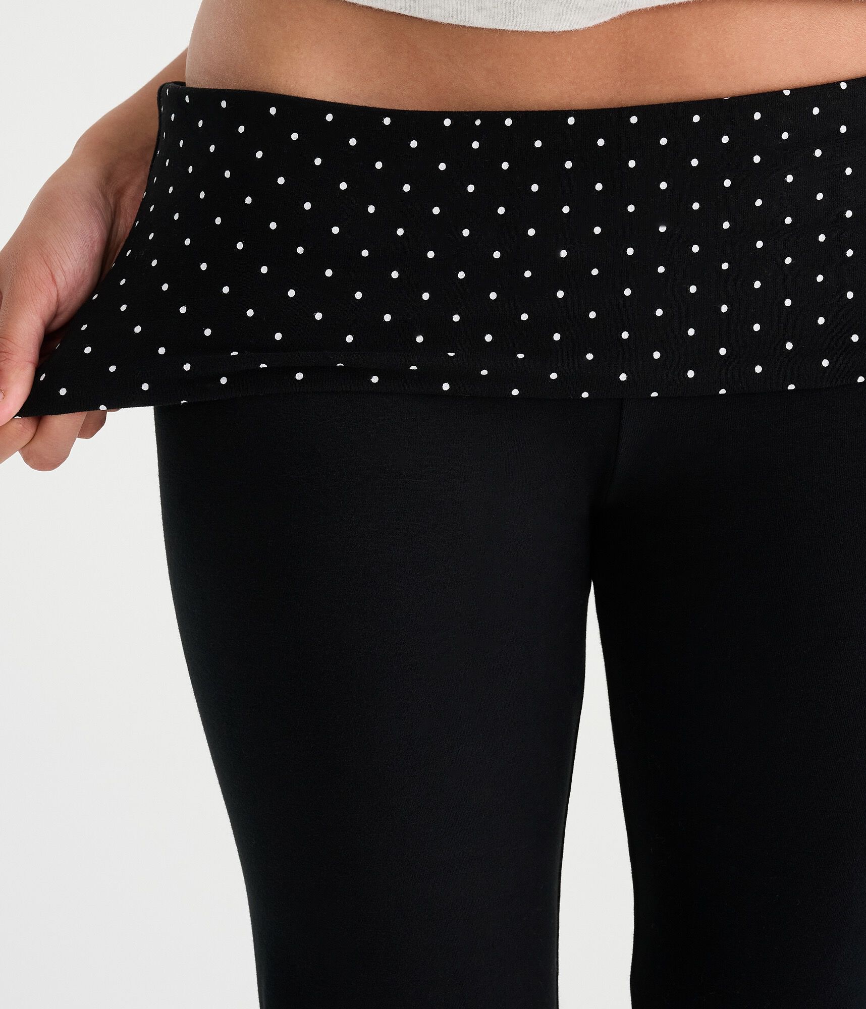 Polka Dot Mid-Rise Fold-Over Bootcut Pants