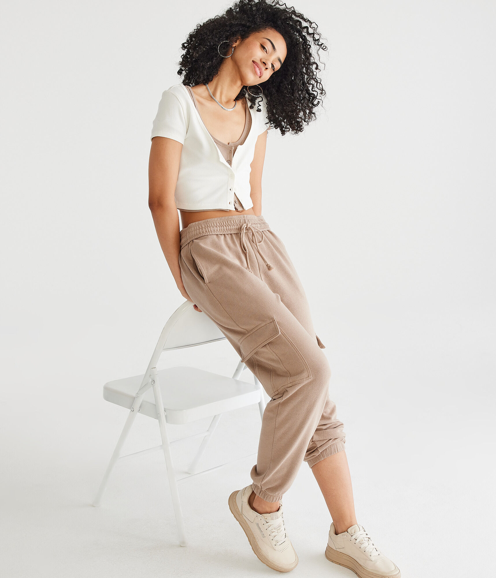 Slouchy Mid-Rise Cargo Sweatpants