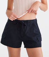 Low-Rise Twill Tie Cargo Shorty Shorts