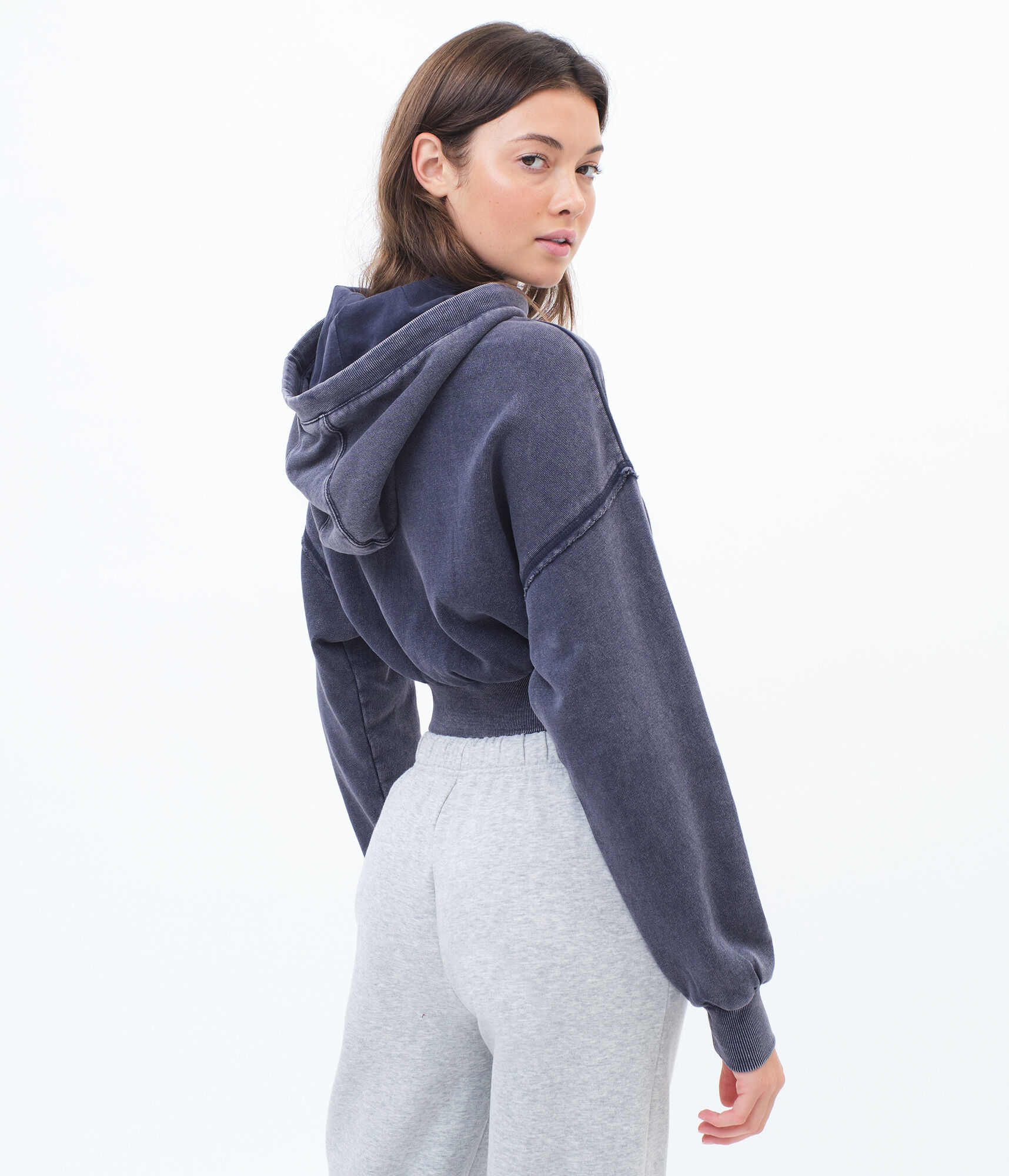 Indigo Wash Shrunken Pullover Hoodie