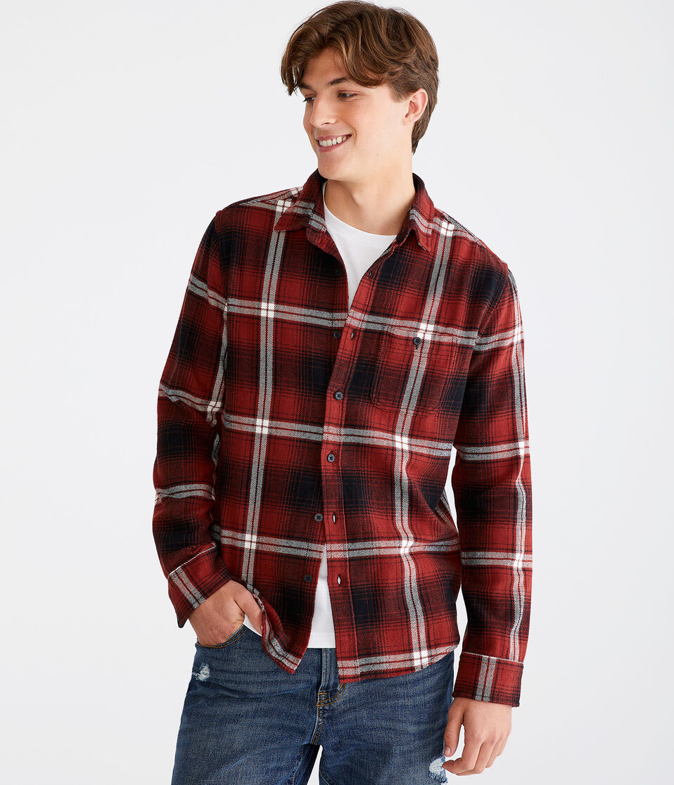 Long Sleeve Heavy Plaid Flannel Shirt