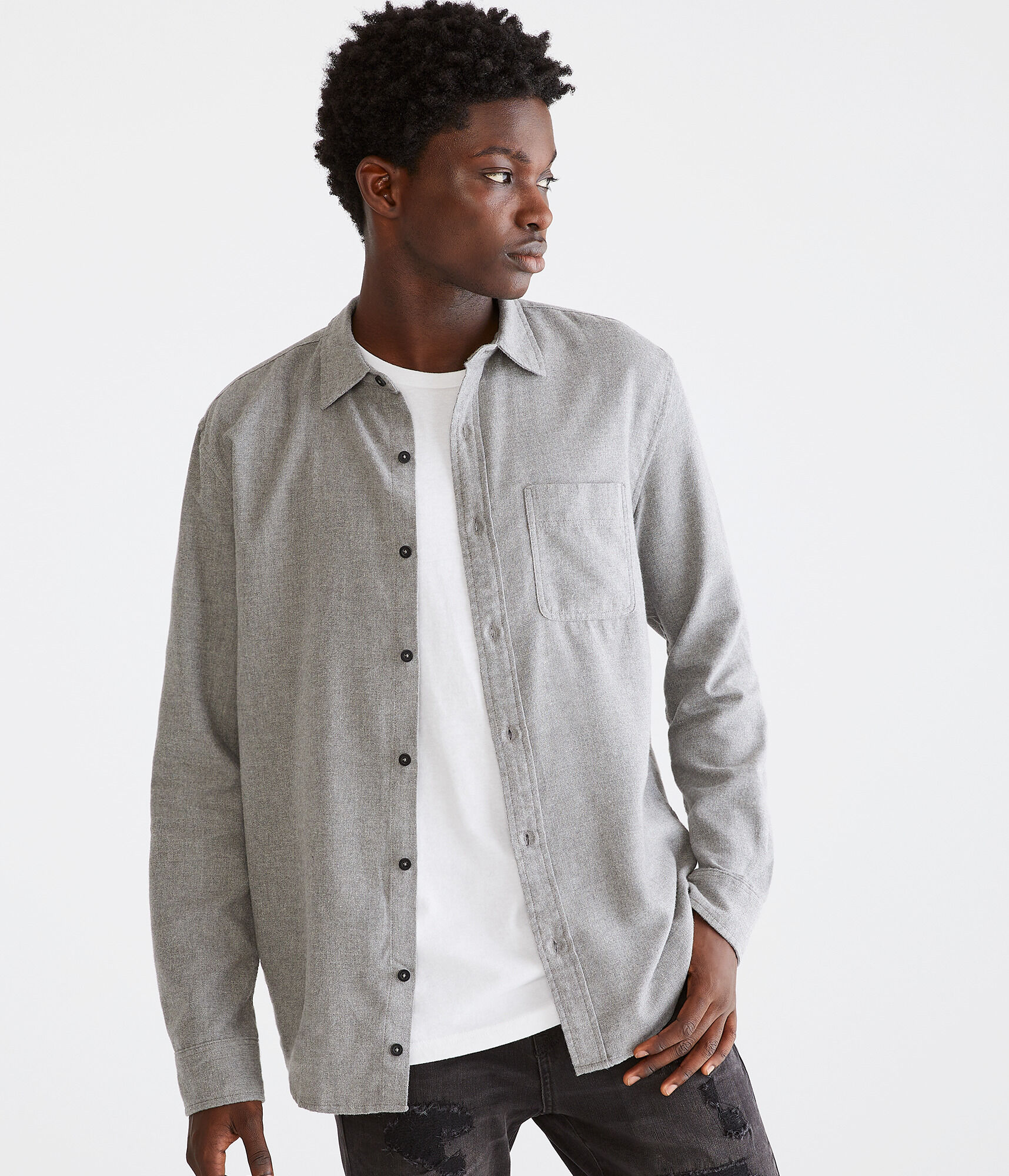 Long Sleeve Solid Flannel Shirt