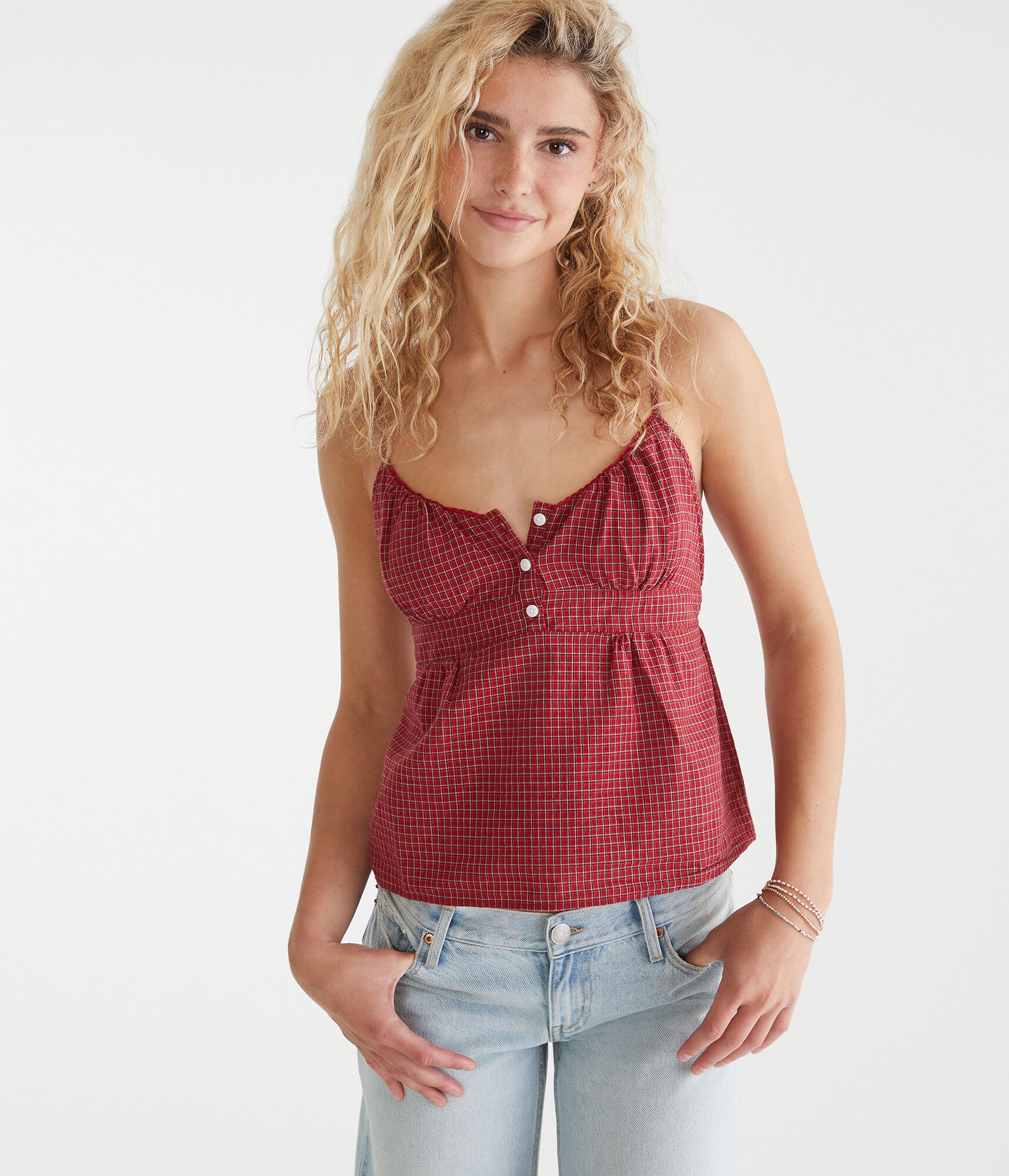 Plaid Scoop-Neck Babydoll Cami