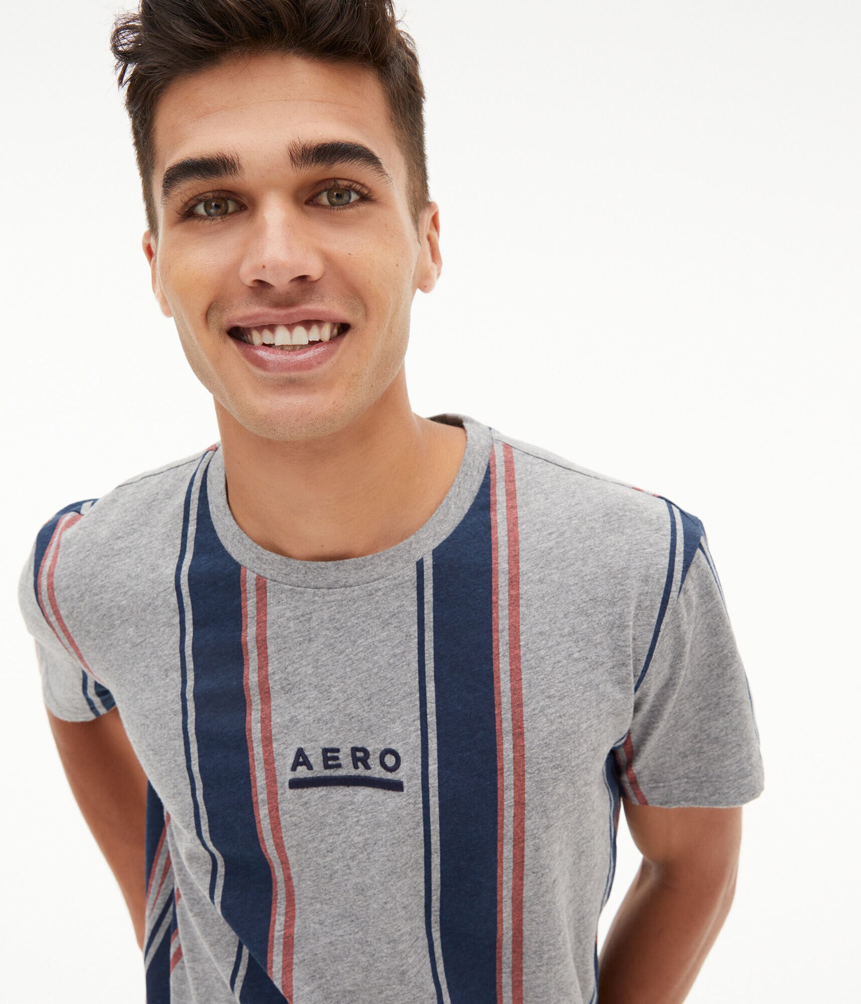 Aero Vertical Stripe Curved Hem Graphic Tee