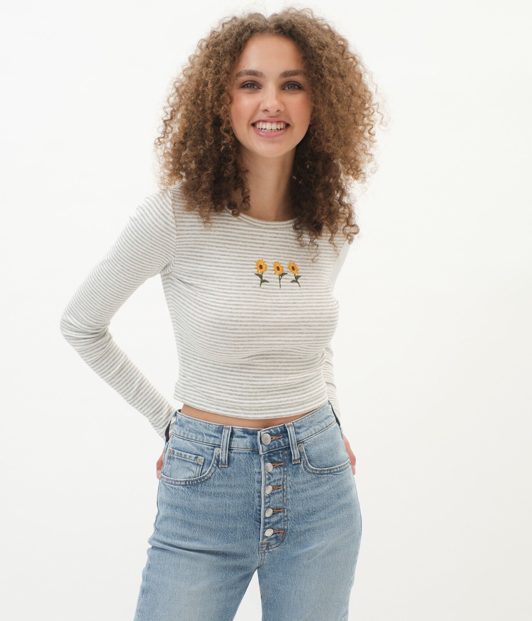 Long Sleeve Sunflower Trio Stripe Cropped Shrunken Tee