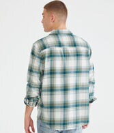 Long Sleeve Relaxed Washed Plaid Flannel Shirt