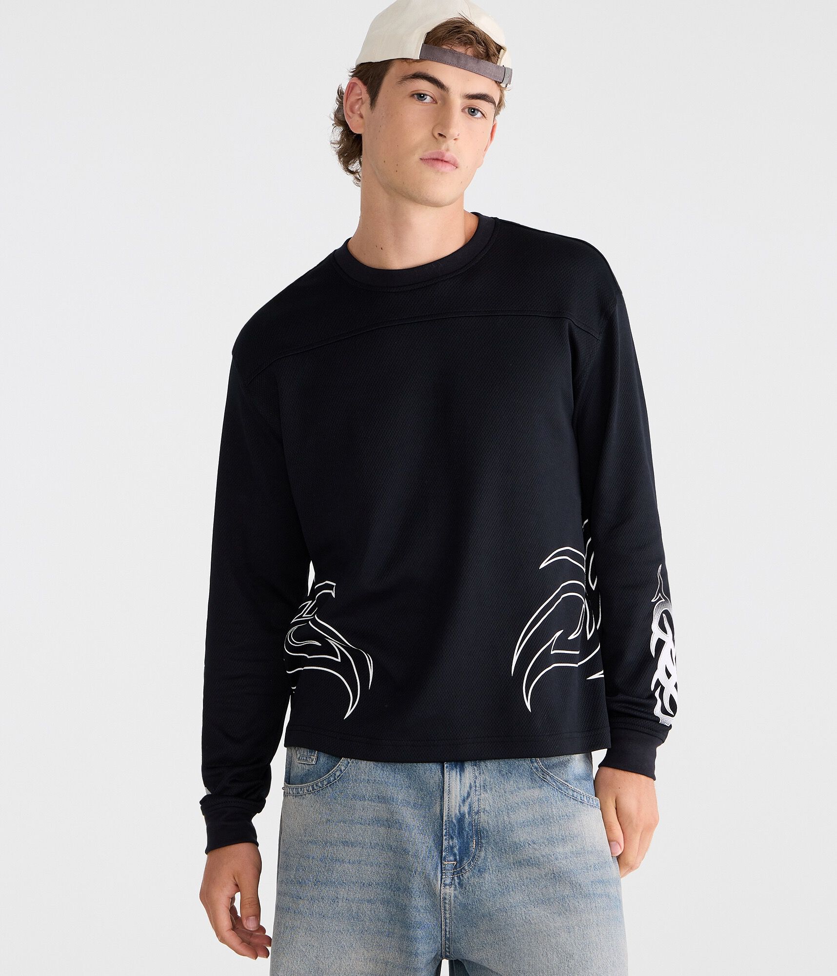 Long Sleeve Tribal Tattoo Boxy Mesh Jersey