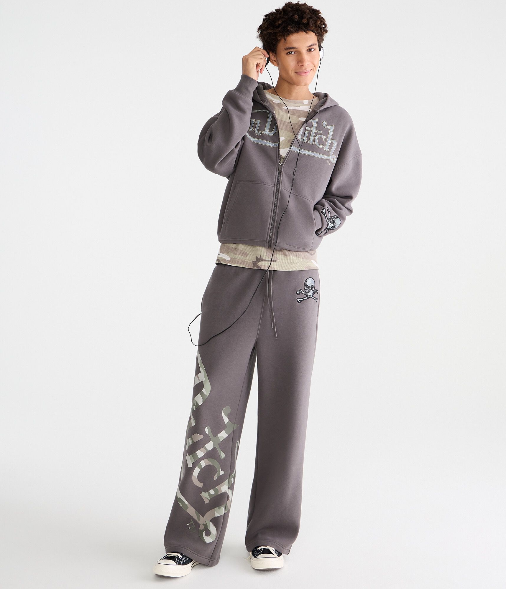 Von Dutch Camo Skull Boxy Full-Zip Hoodie
