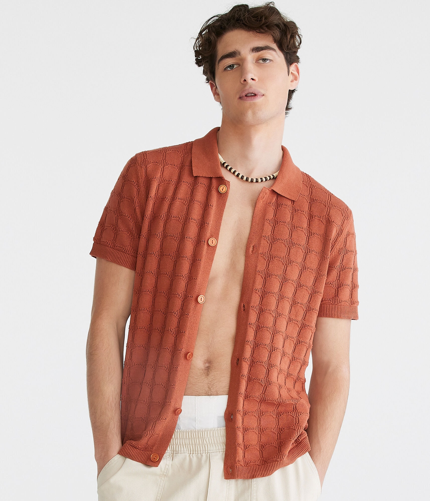 Geometric Crocheted Knit Shirt