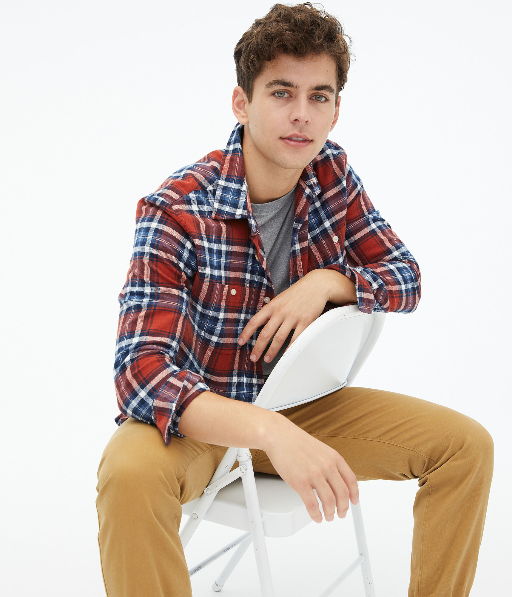 Long Sleeve Plaid Flannel Button-Down Shirt
