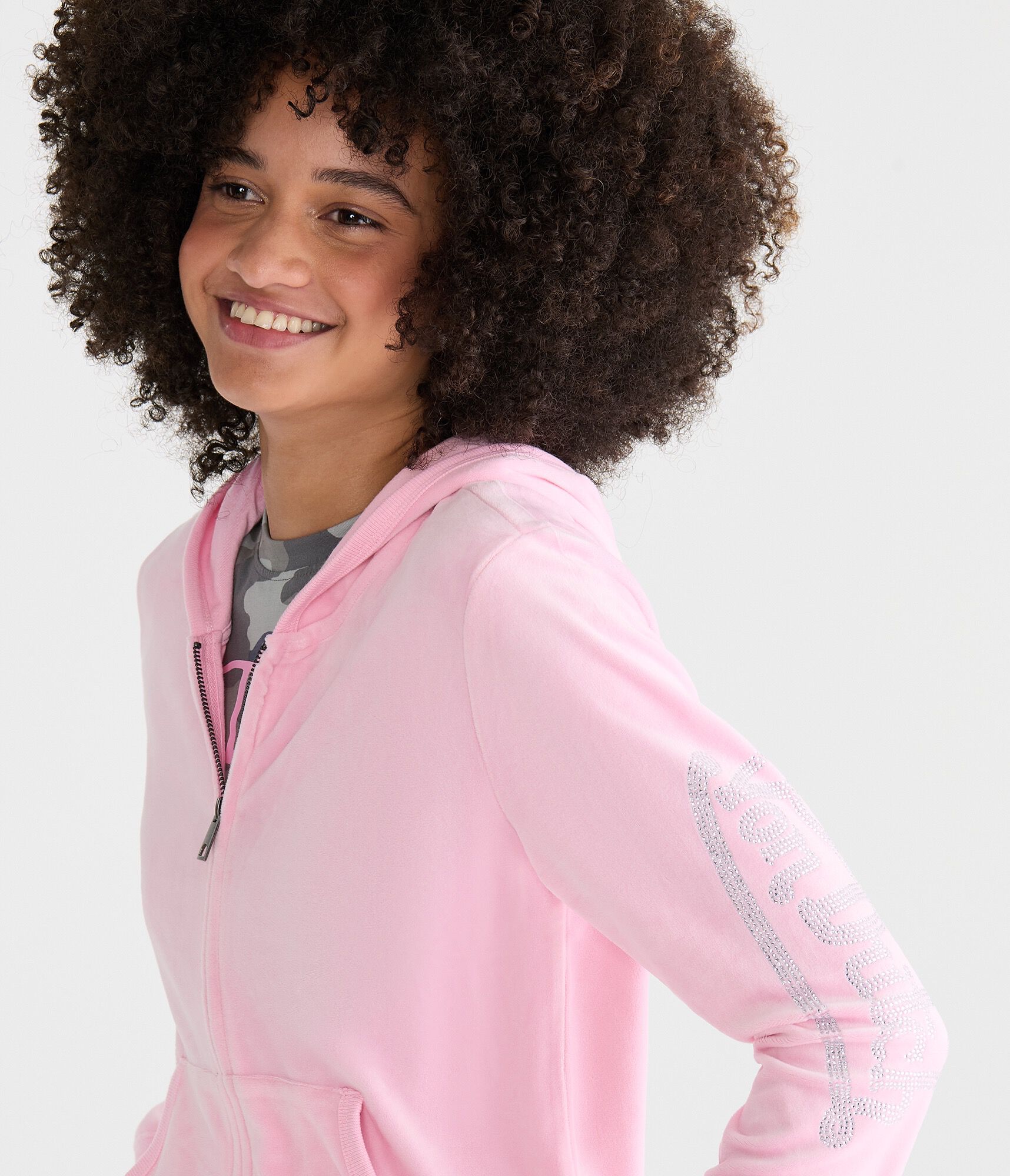 Von Dutch Rhinestone Logo Velour Full-Zip Hoodie