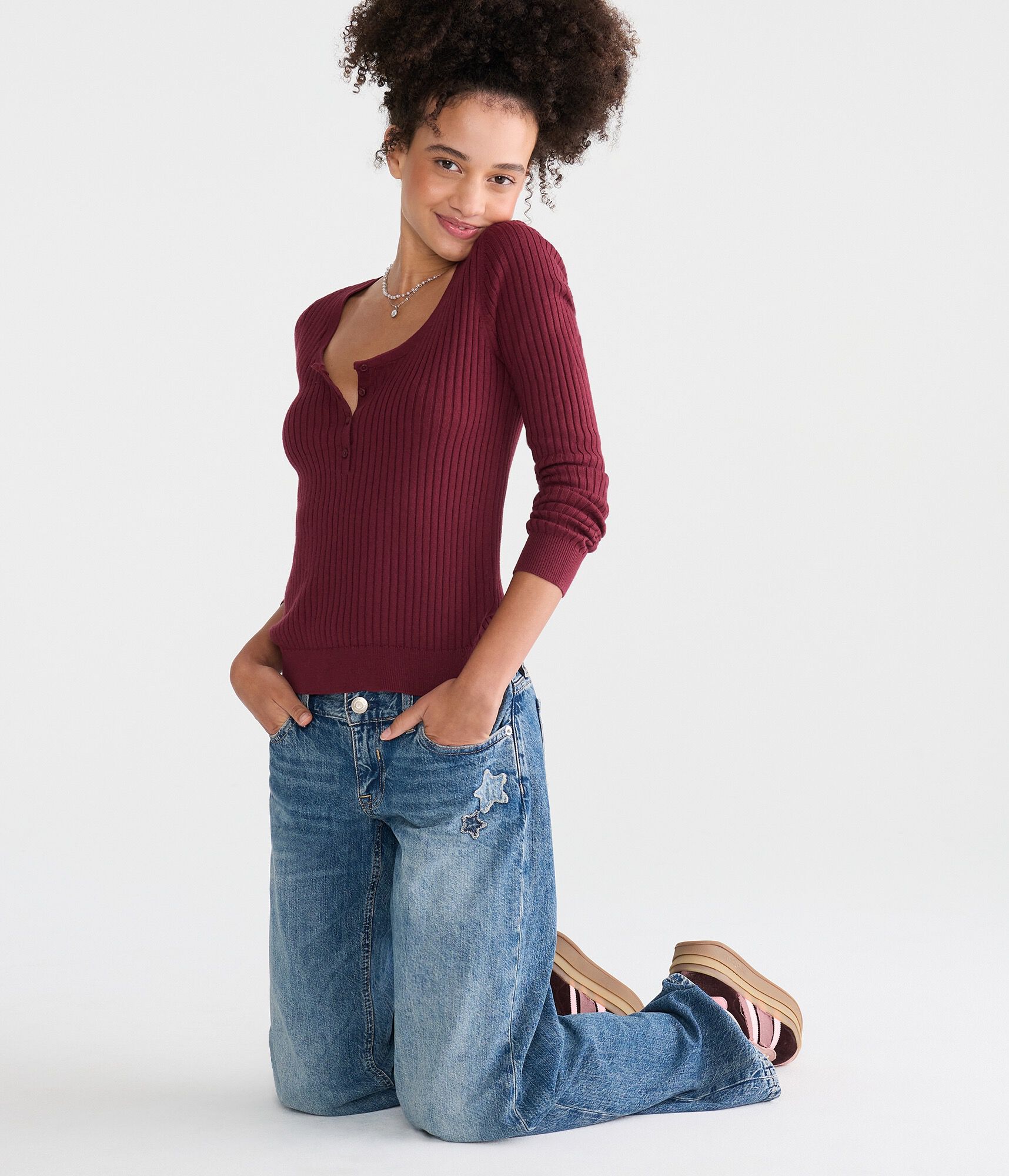 Ribbed Henley Sweater