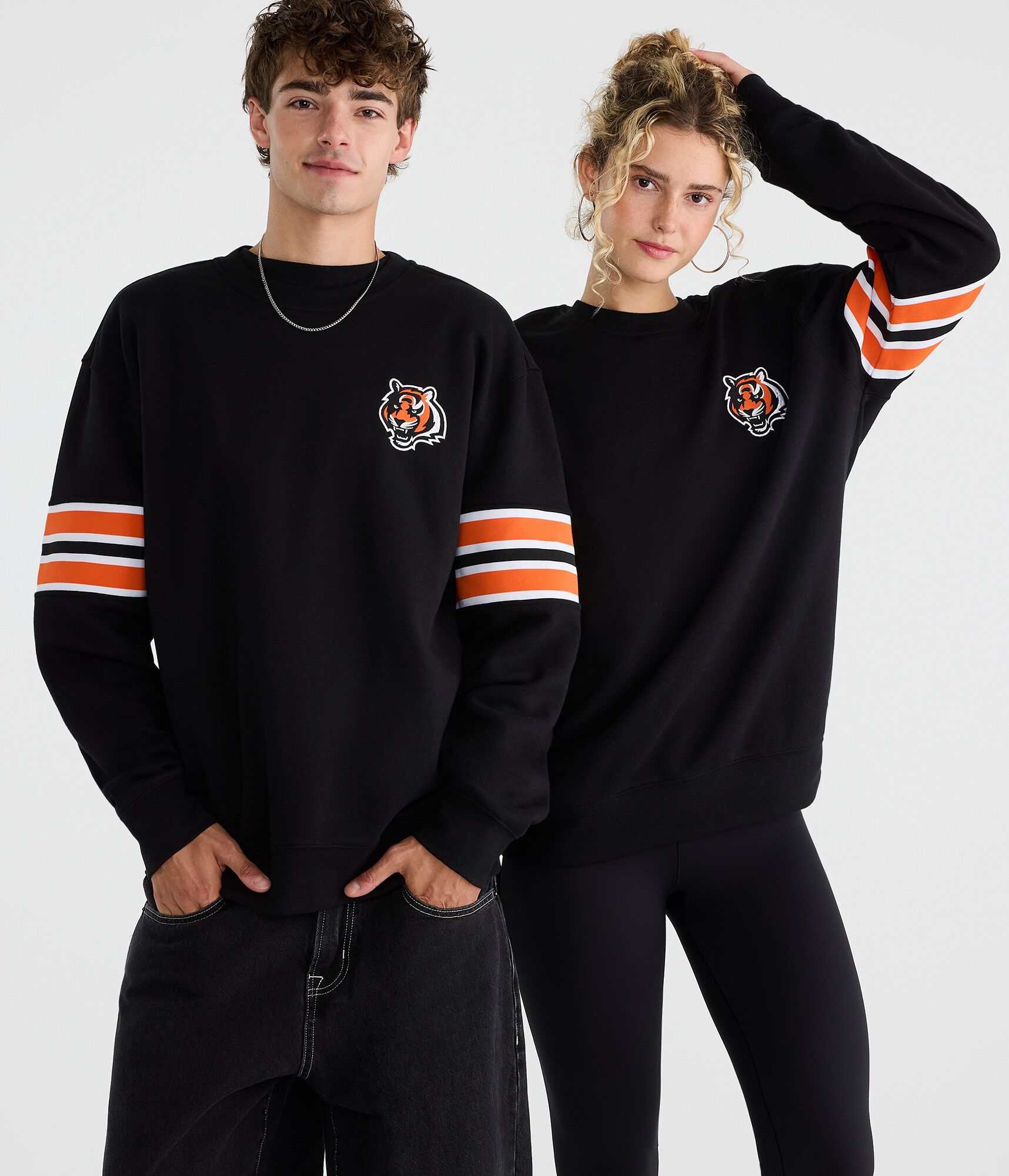 Cincinnati Bengals Striped Sleeve Crew Sweatshirt
