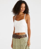 Textured Cropped Lace-Trim Cami