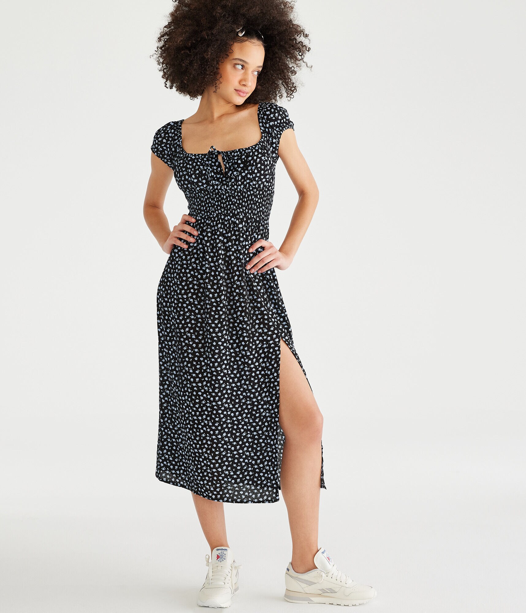 Floral Square-Neck Midi Dress