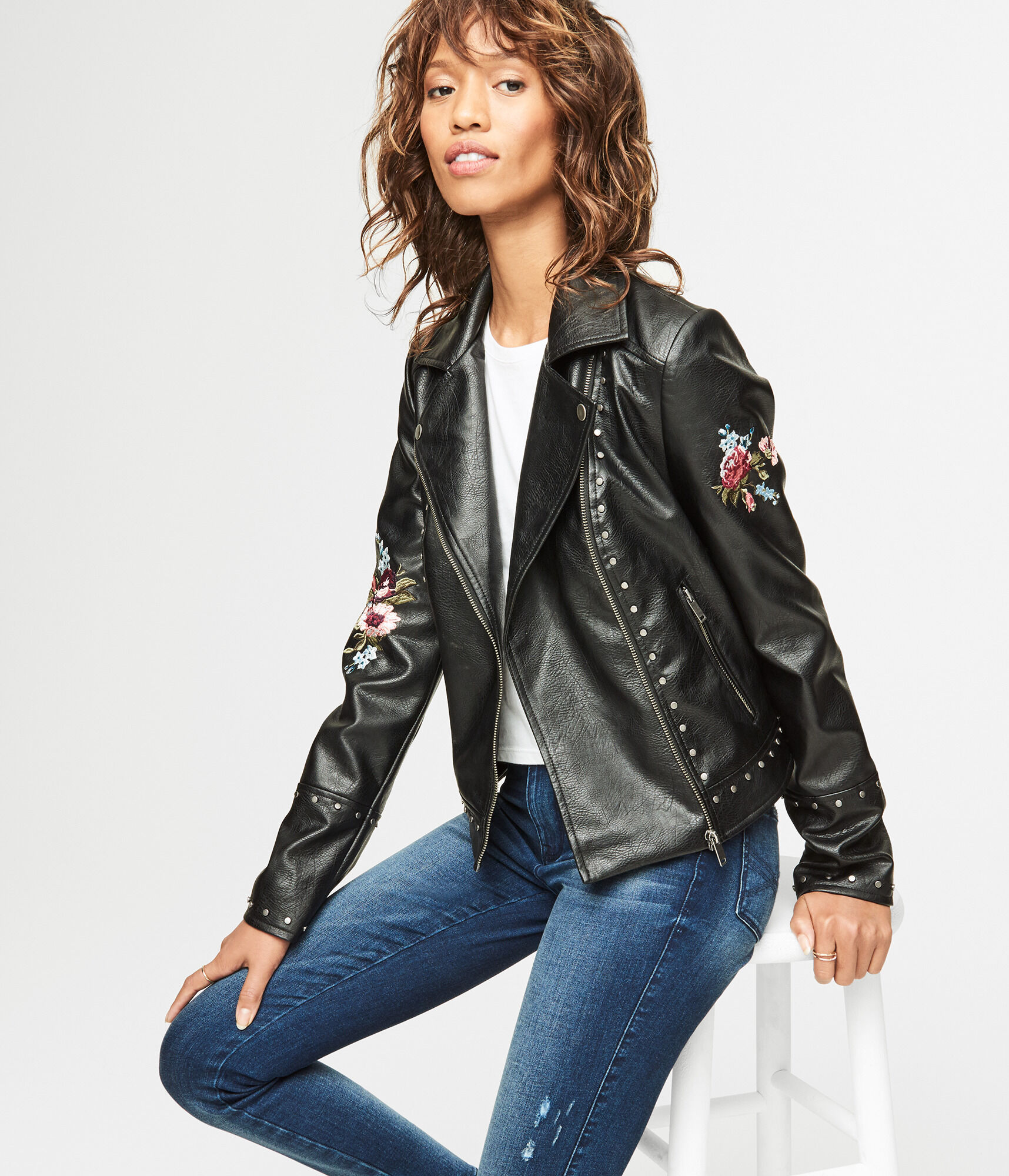 Embellished Faux Leather Moto Jacket