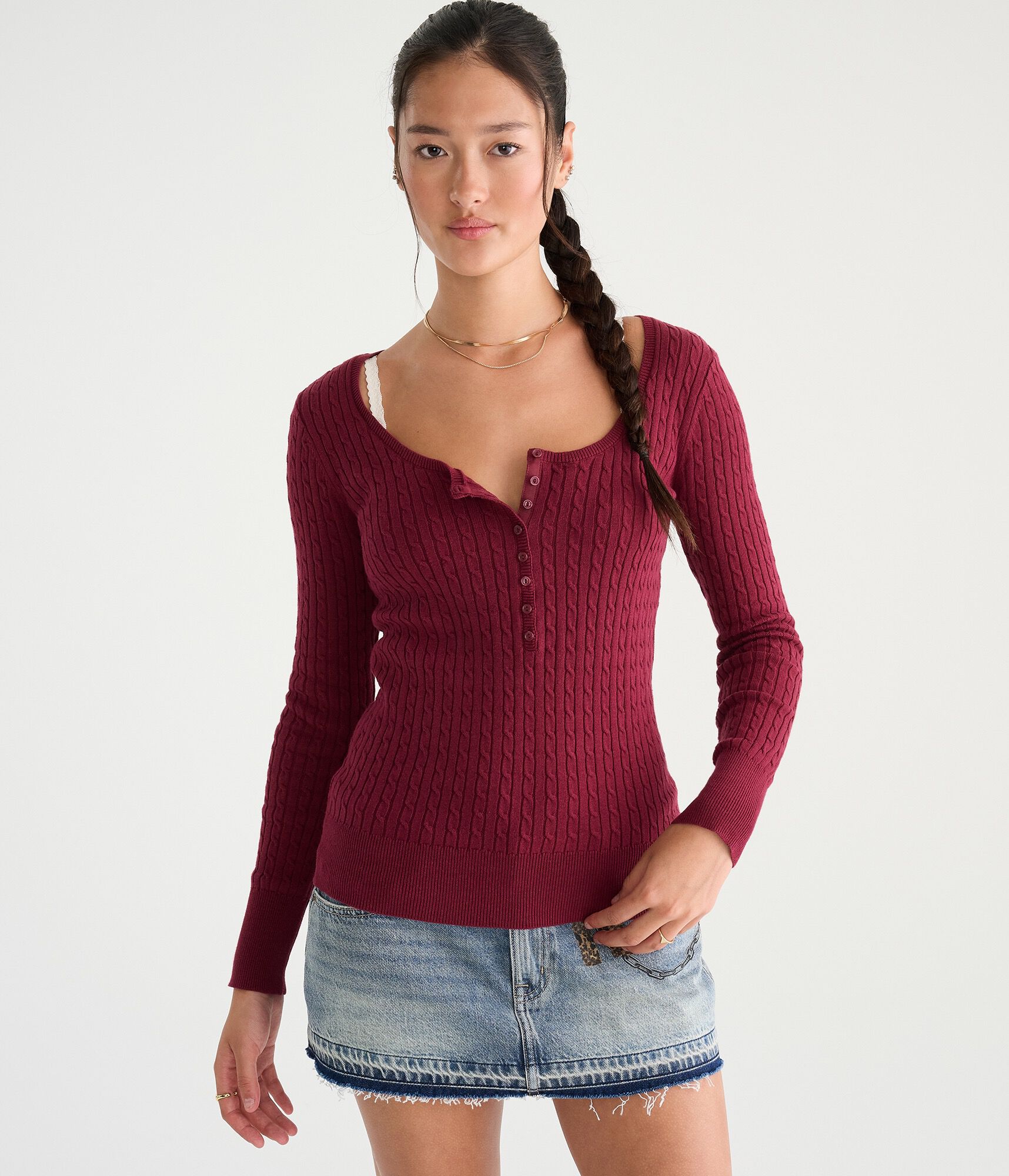 D&eacute;j&agrave; For Aero Long Sleeve Cable Henley