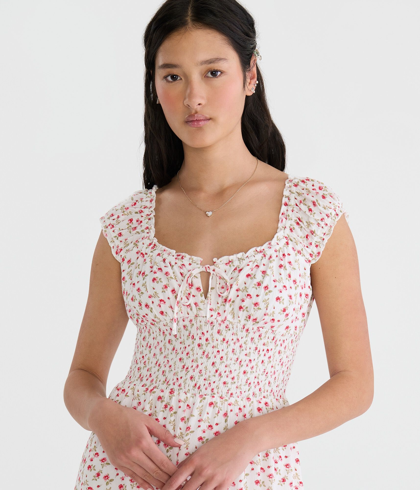 Floral Square-Neck Smocked Fit &amp; Flare Mini Dress