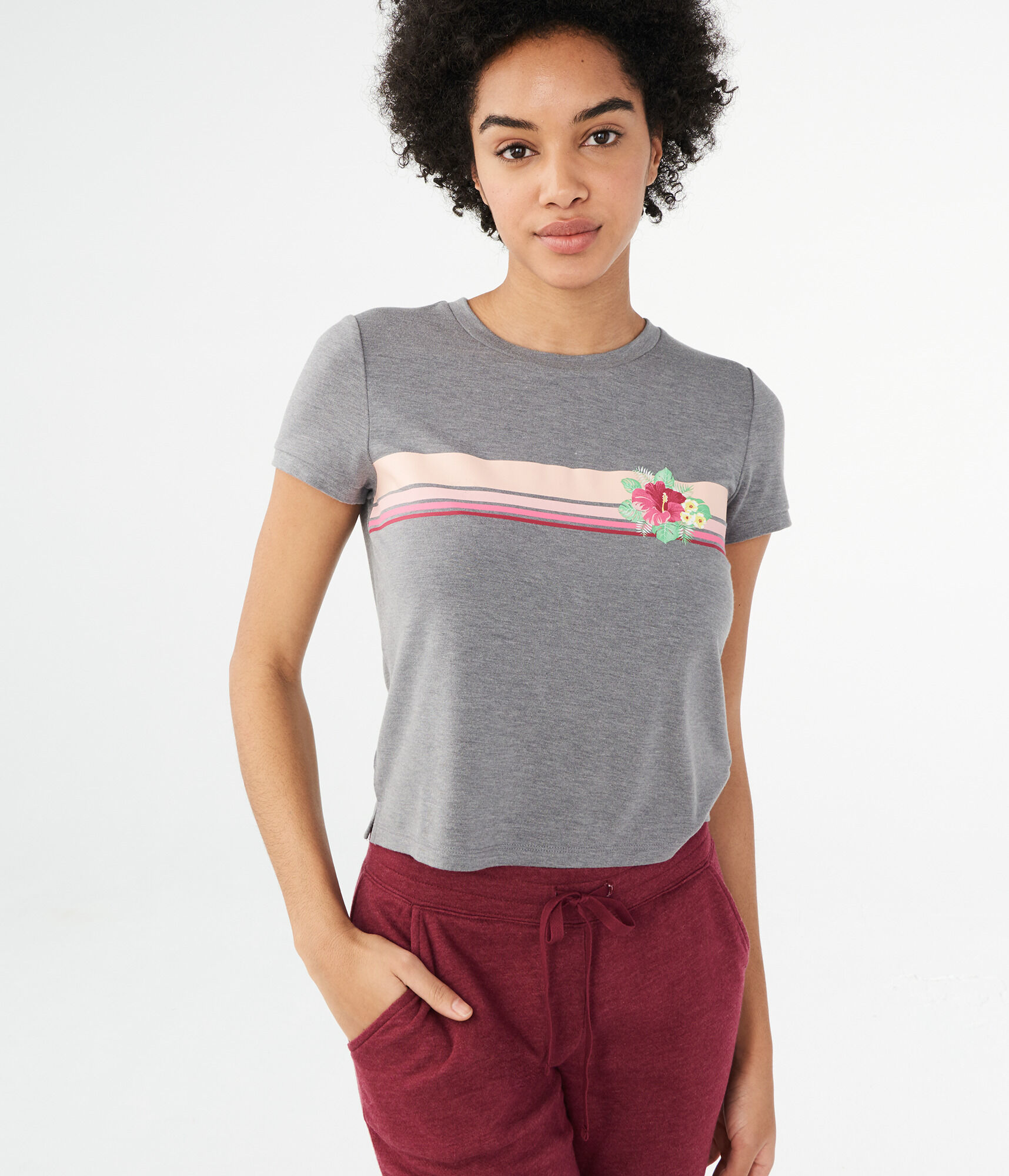 Floral Stripe Graphic Girl Tee