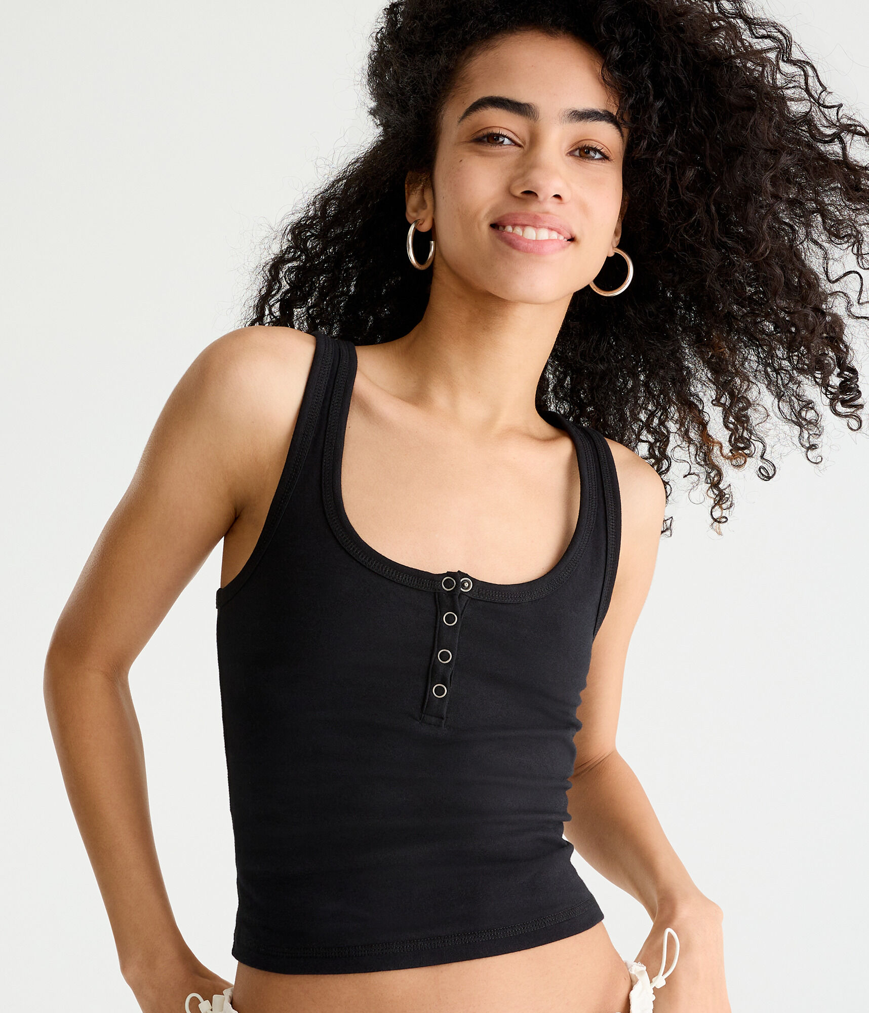 Seriously Soft Scoop-Neck Snap Henley Tank