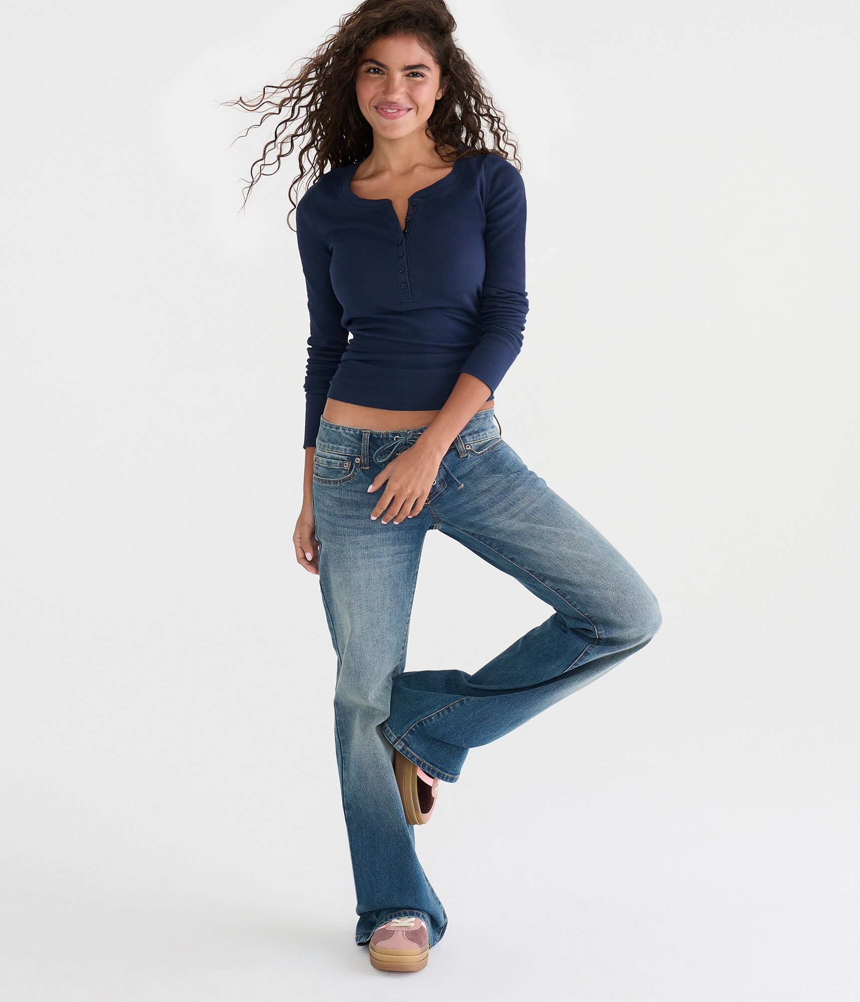 Long Sleeve Solid Ribbed Henley