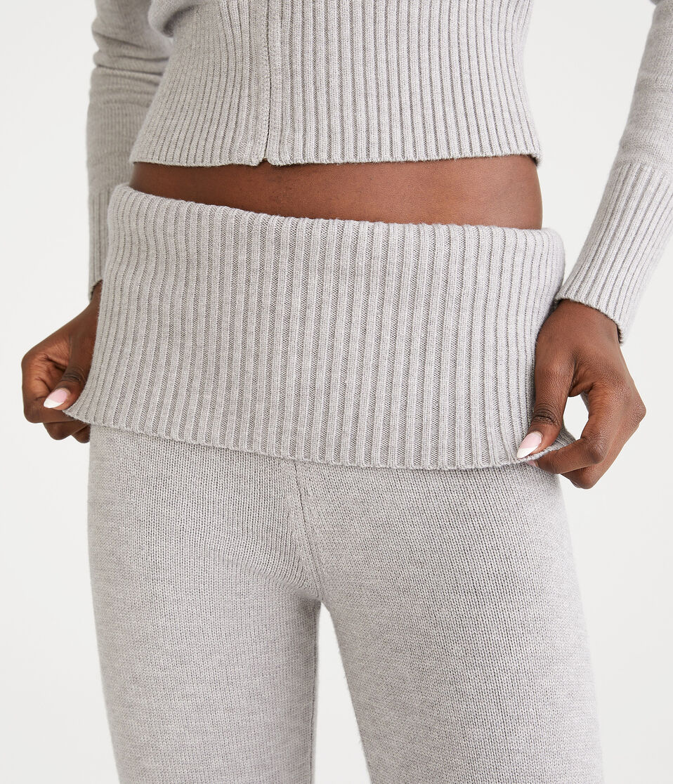 Flare Mid-Rise Fold-Over Sweater Pants