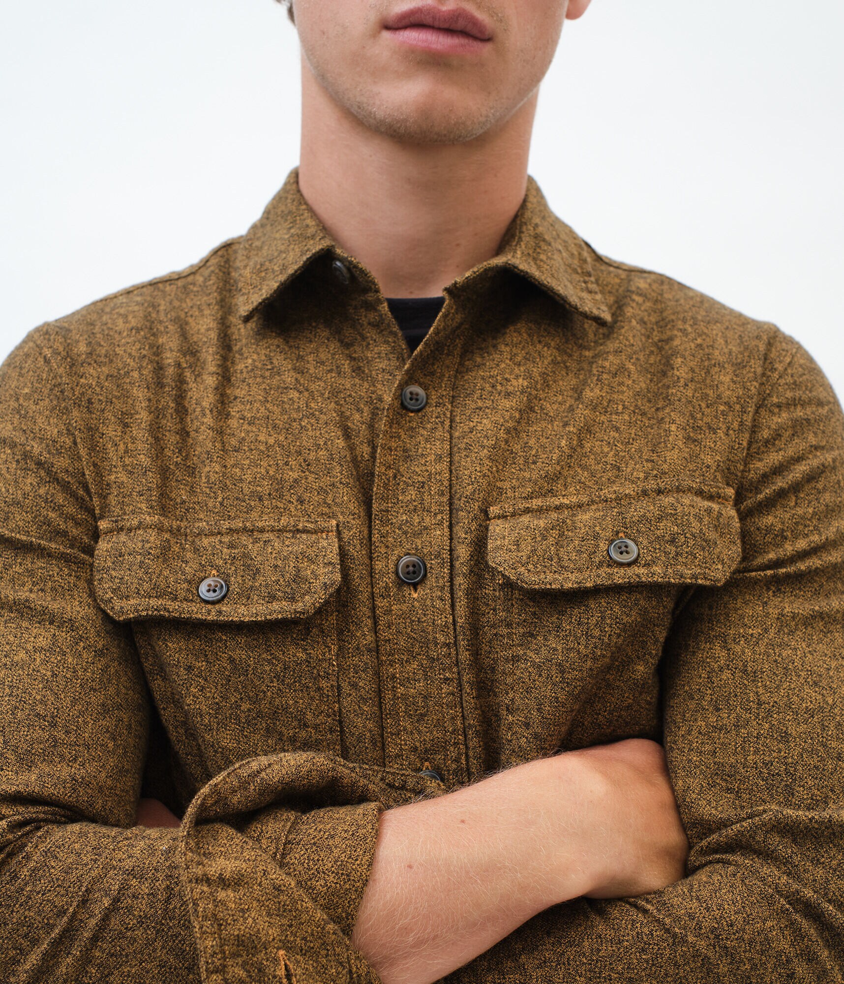 Long Sleeve Workwear Flannel Button-Down Shirt***