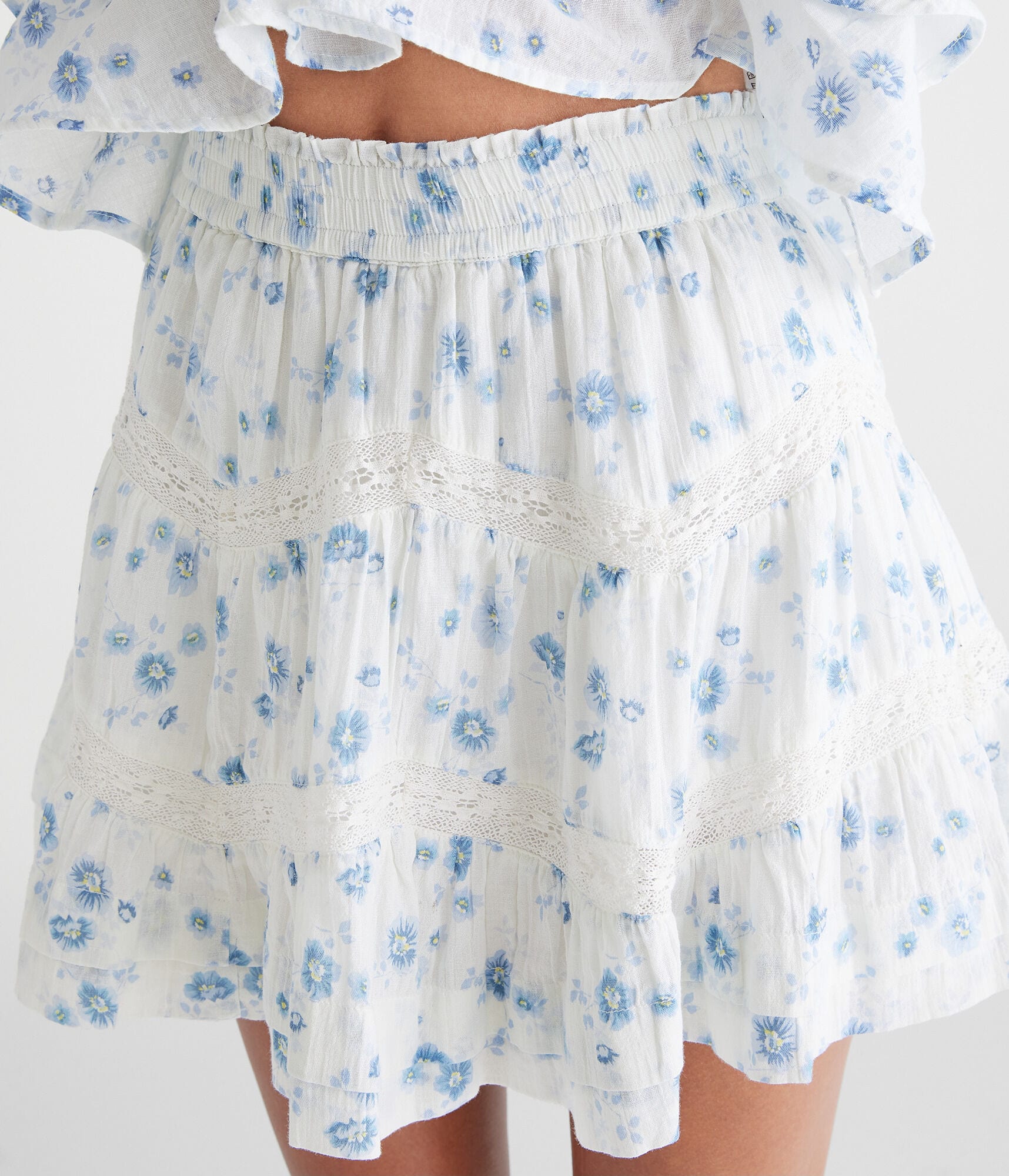 Floral Zigzag Lace Tiered Mini Skort