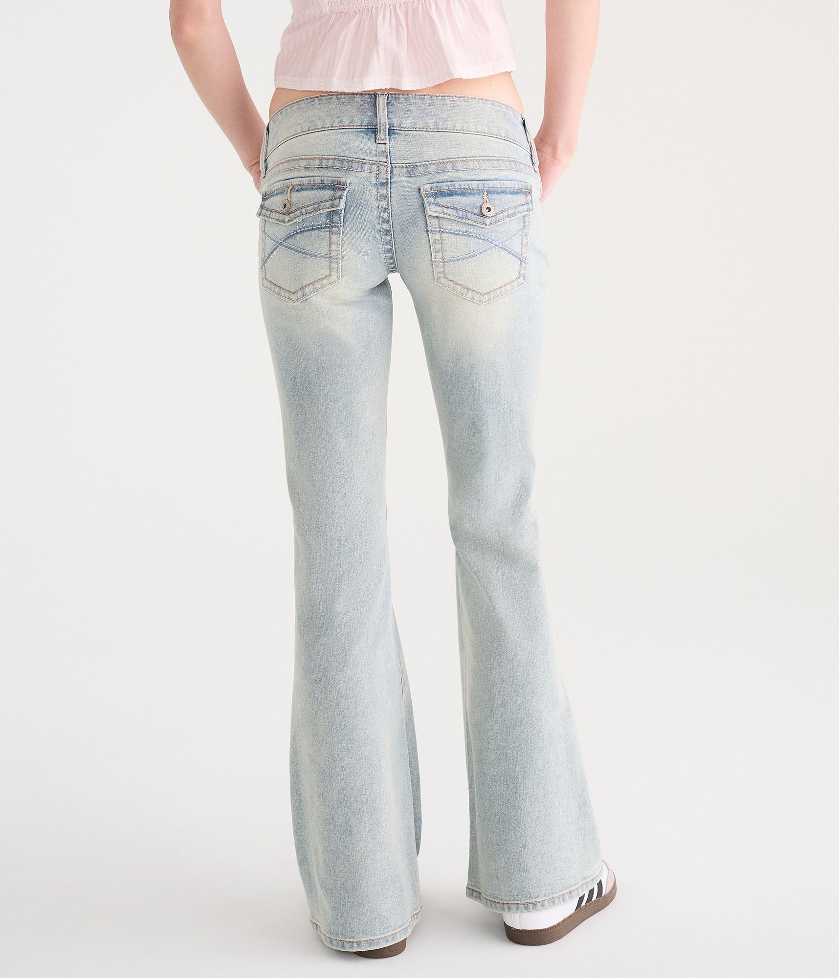 Super Low-Rise Flare Rhinestone Pocket Jean