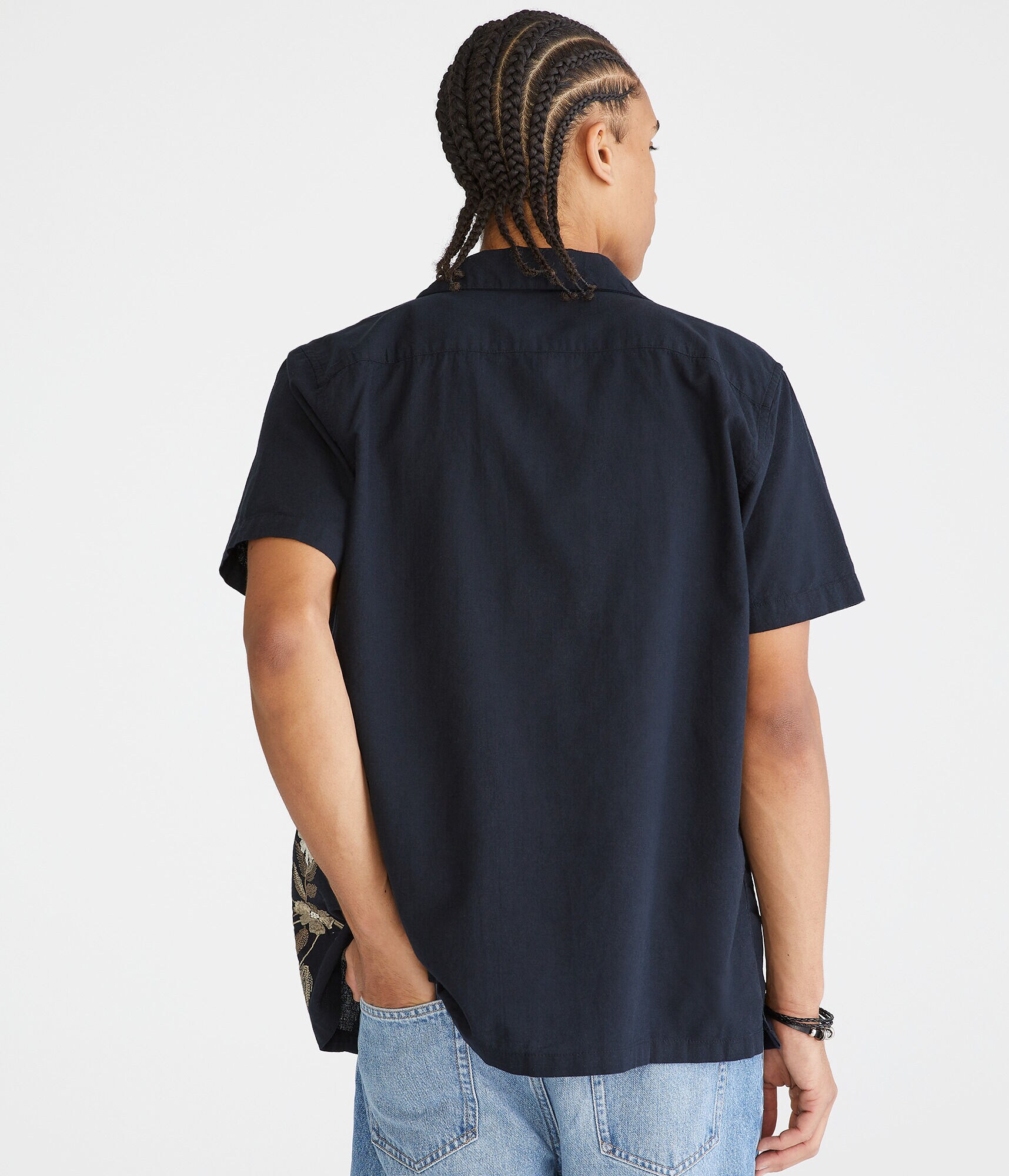 Floral Embroidered Camp Shirt