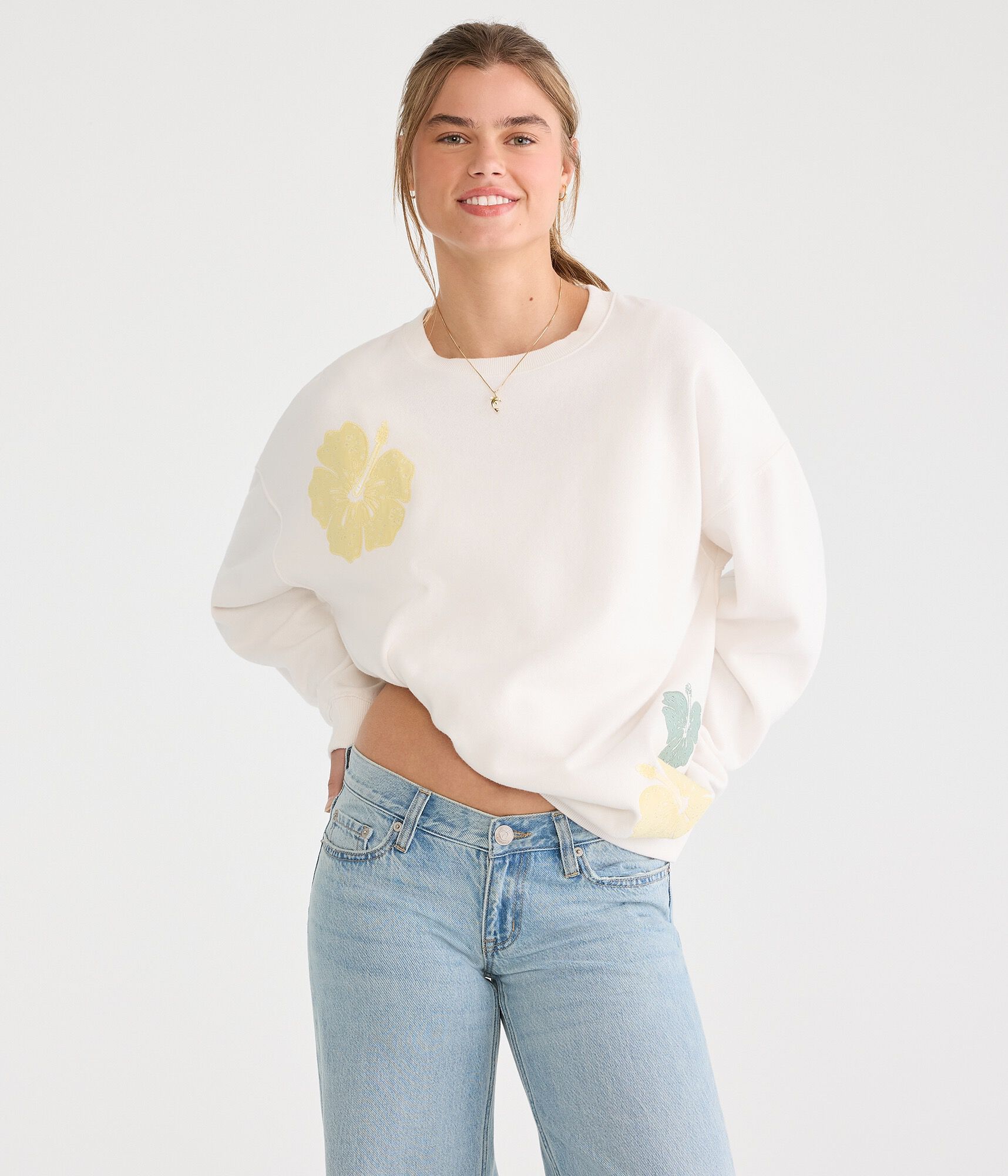 Cloud Soft Hibiscus Oversized Crew Sweatshirt