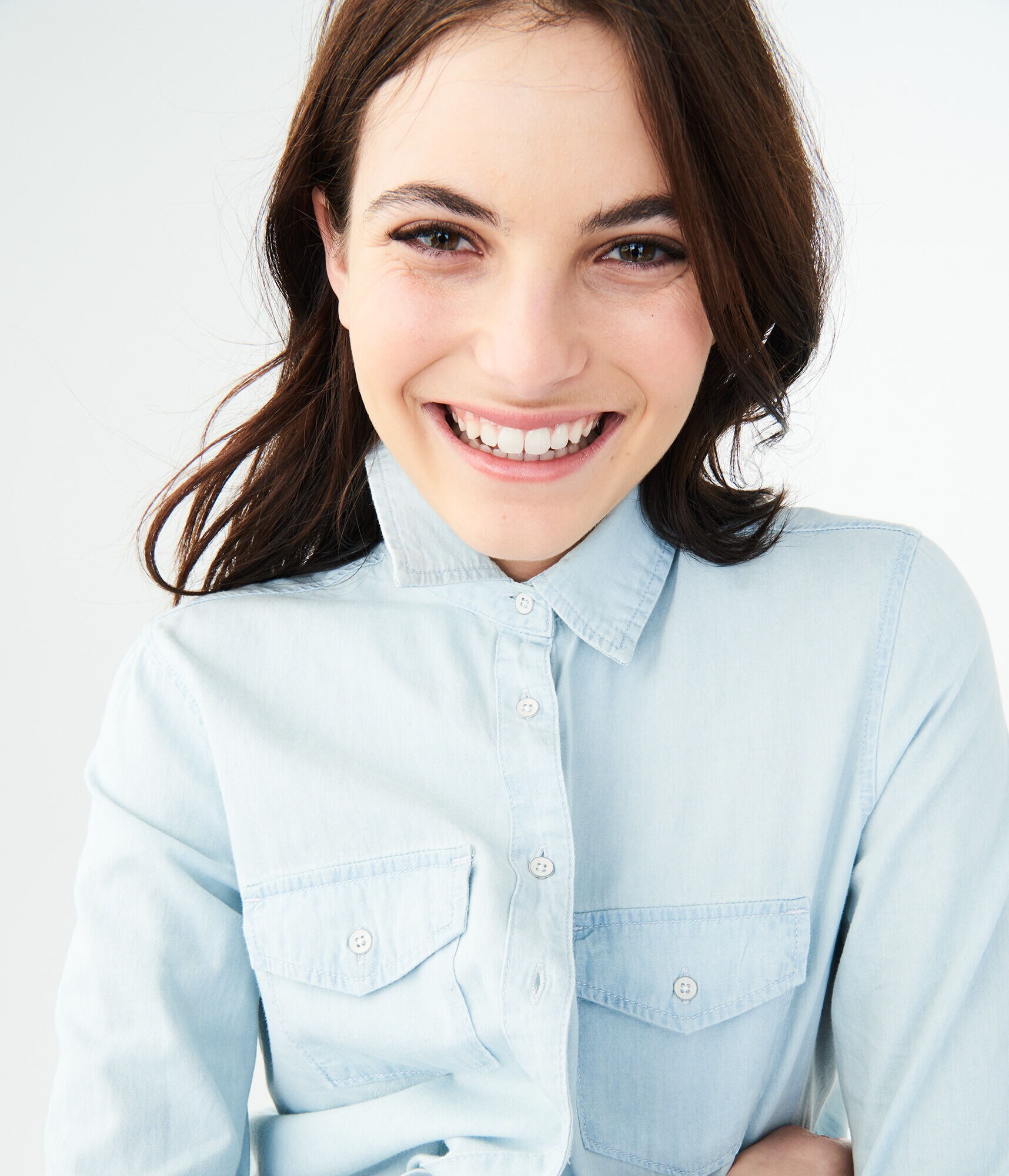 Long Sleeve Light Chambray Button-Down Shirt