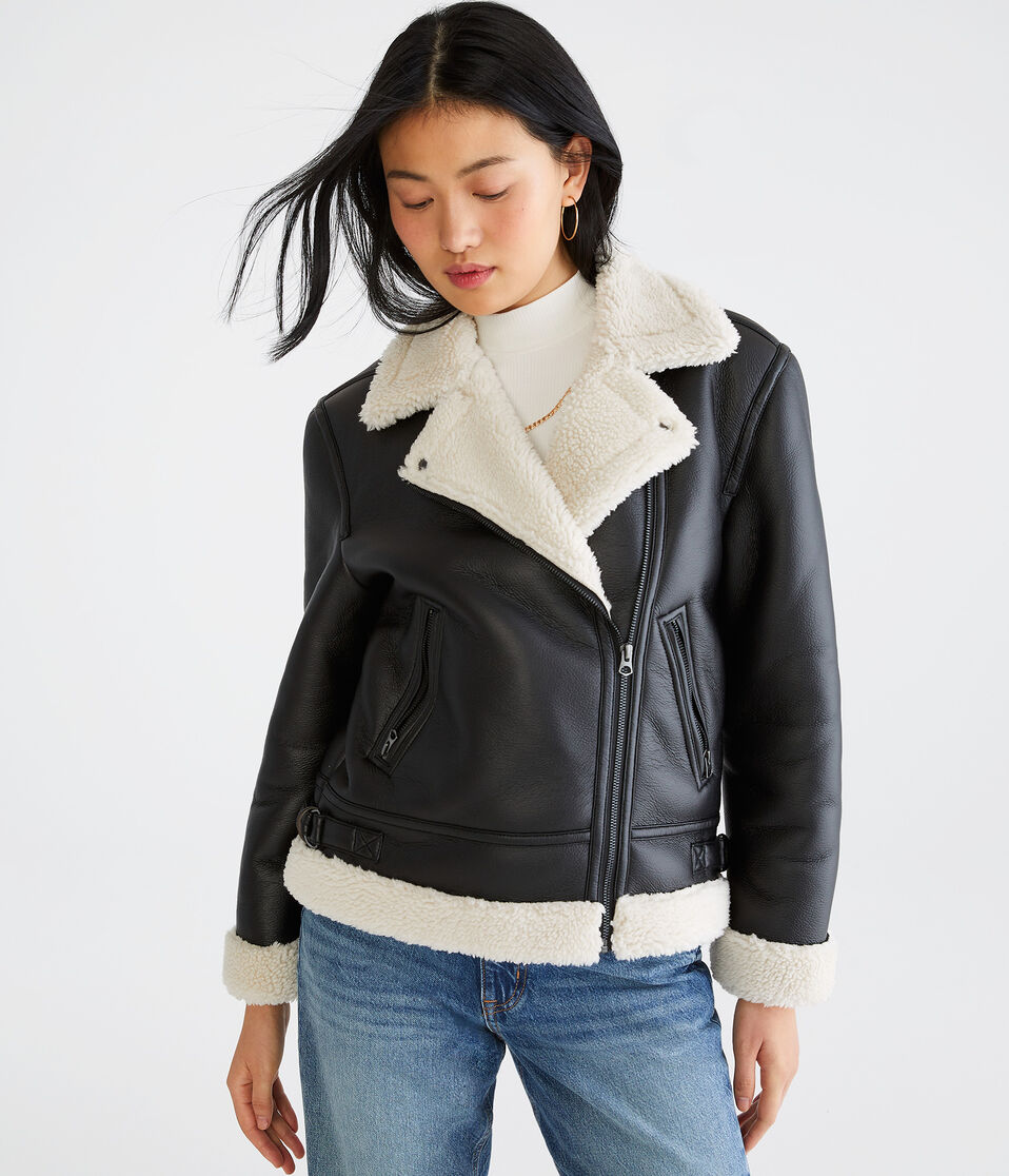 Faux Leather Shearling Moto Jacket