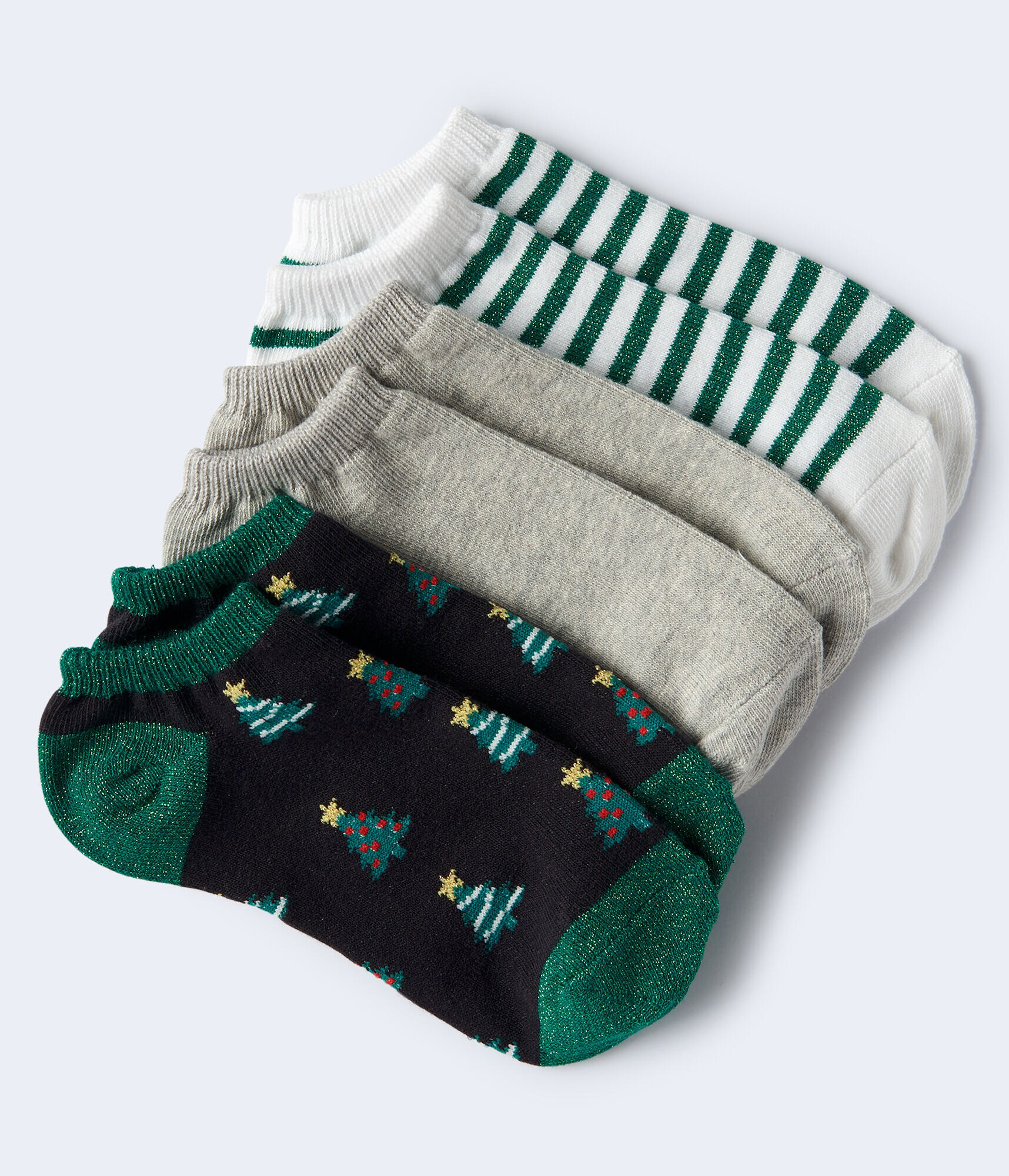 3Pack Christmas Tree, Solid & Stripe Ankle Socks