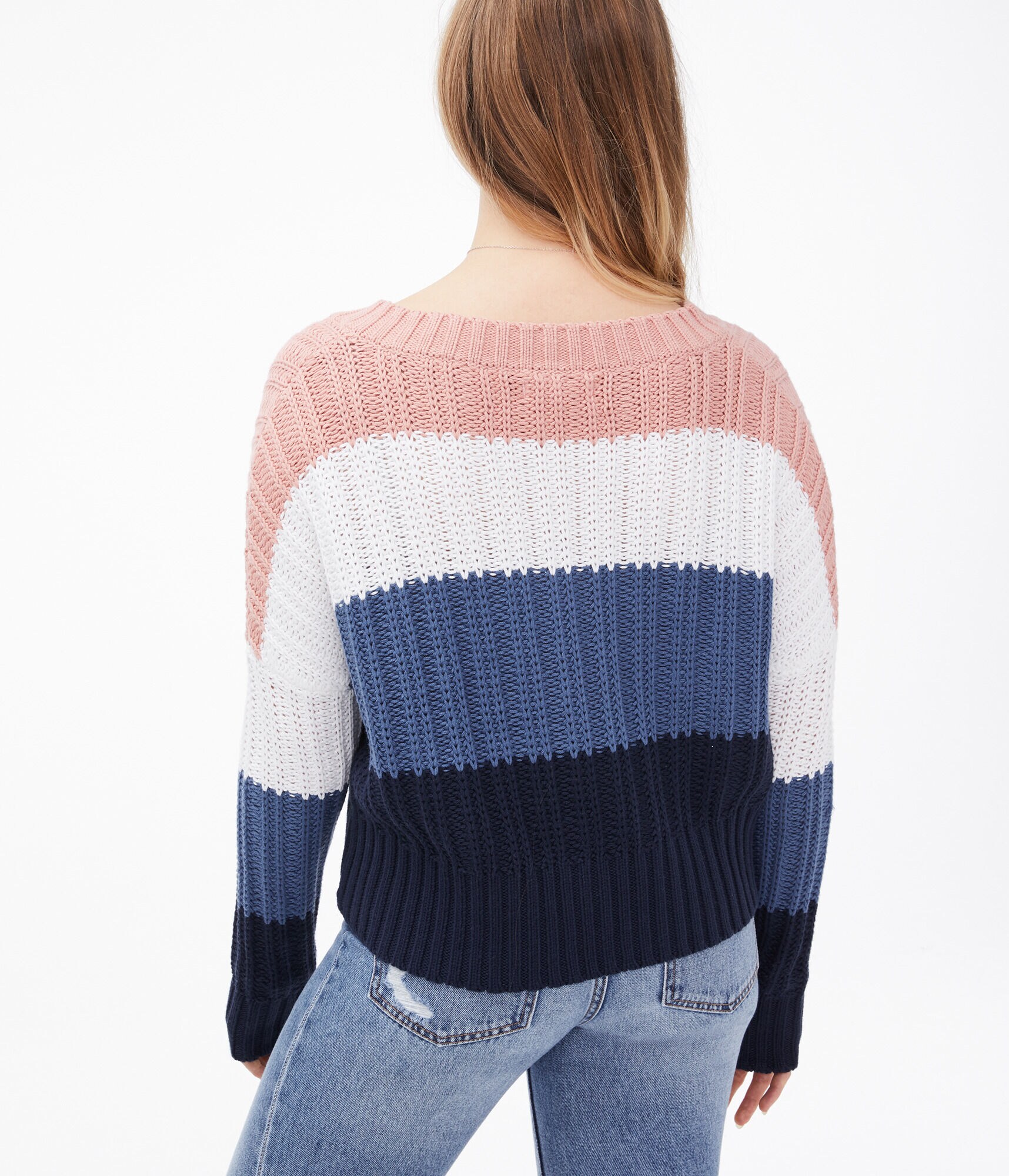 Striped Cropped V-Neck Sweater