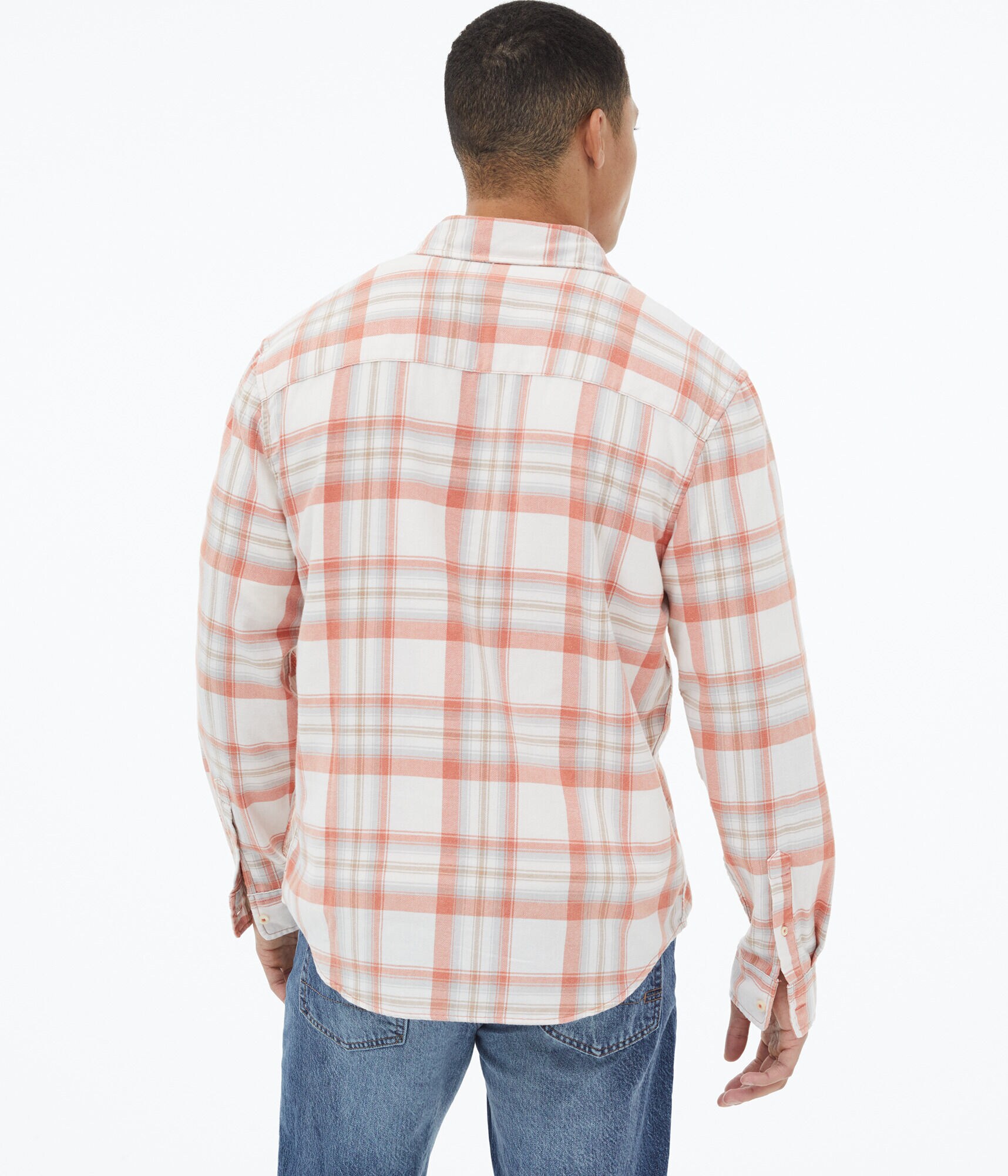 Long Sleeve Relaxed Plaid Flannel Button-Down Shirt