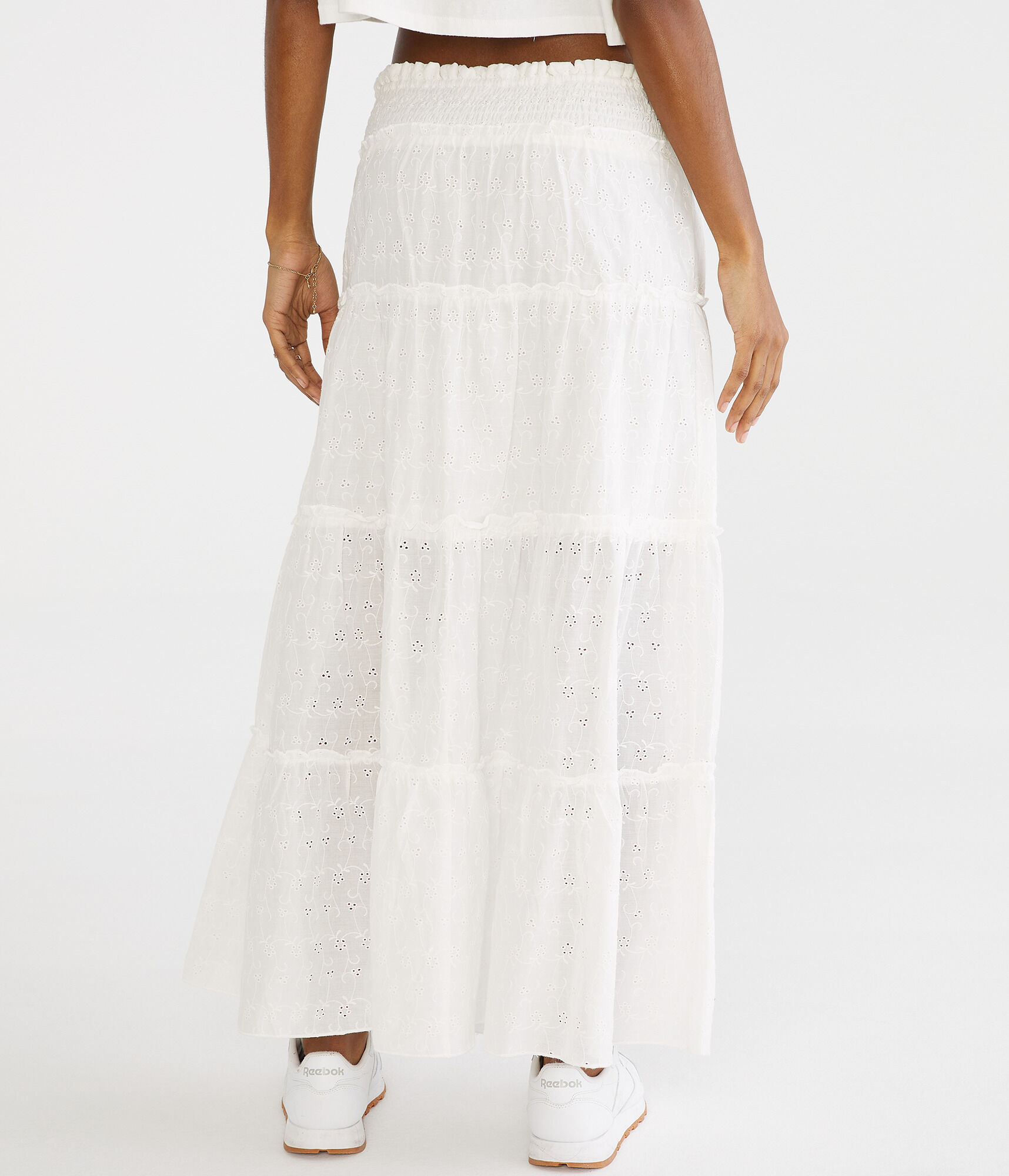 Eyelet Tiered Maxi Skirt