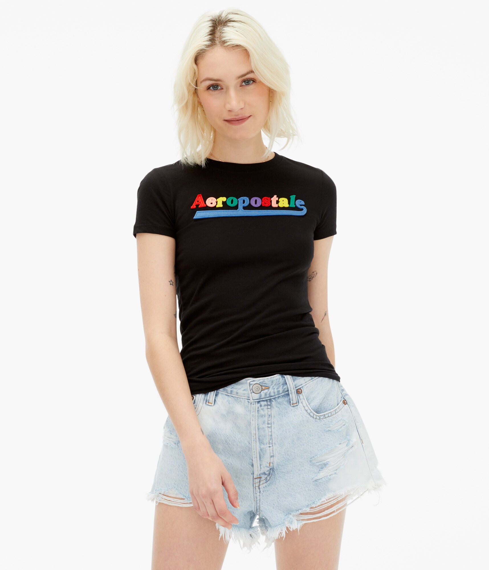 Aeropostale Rainbow Appliqu&eacute; Graphic Tee