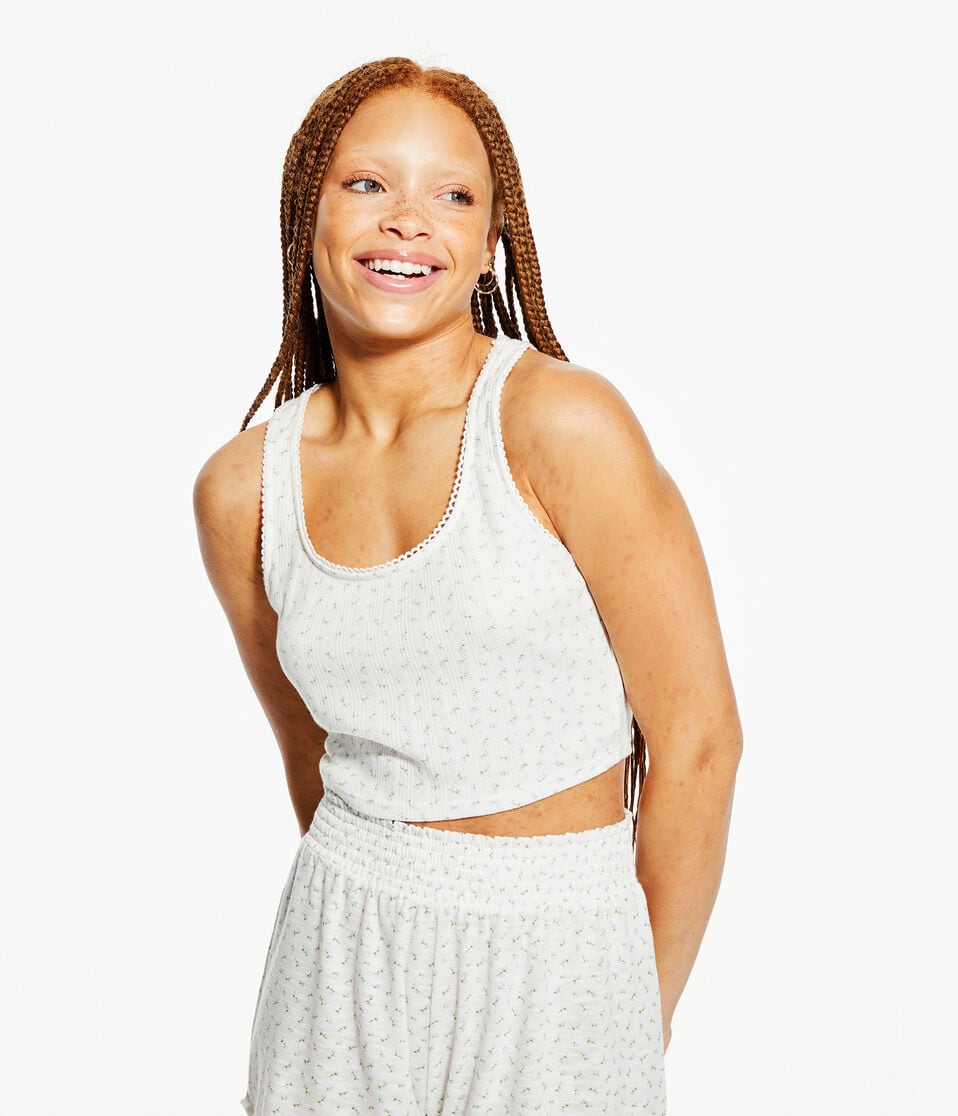 Floral Knit Cropped Sleep Tank