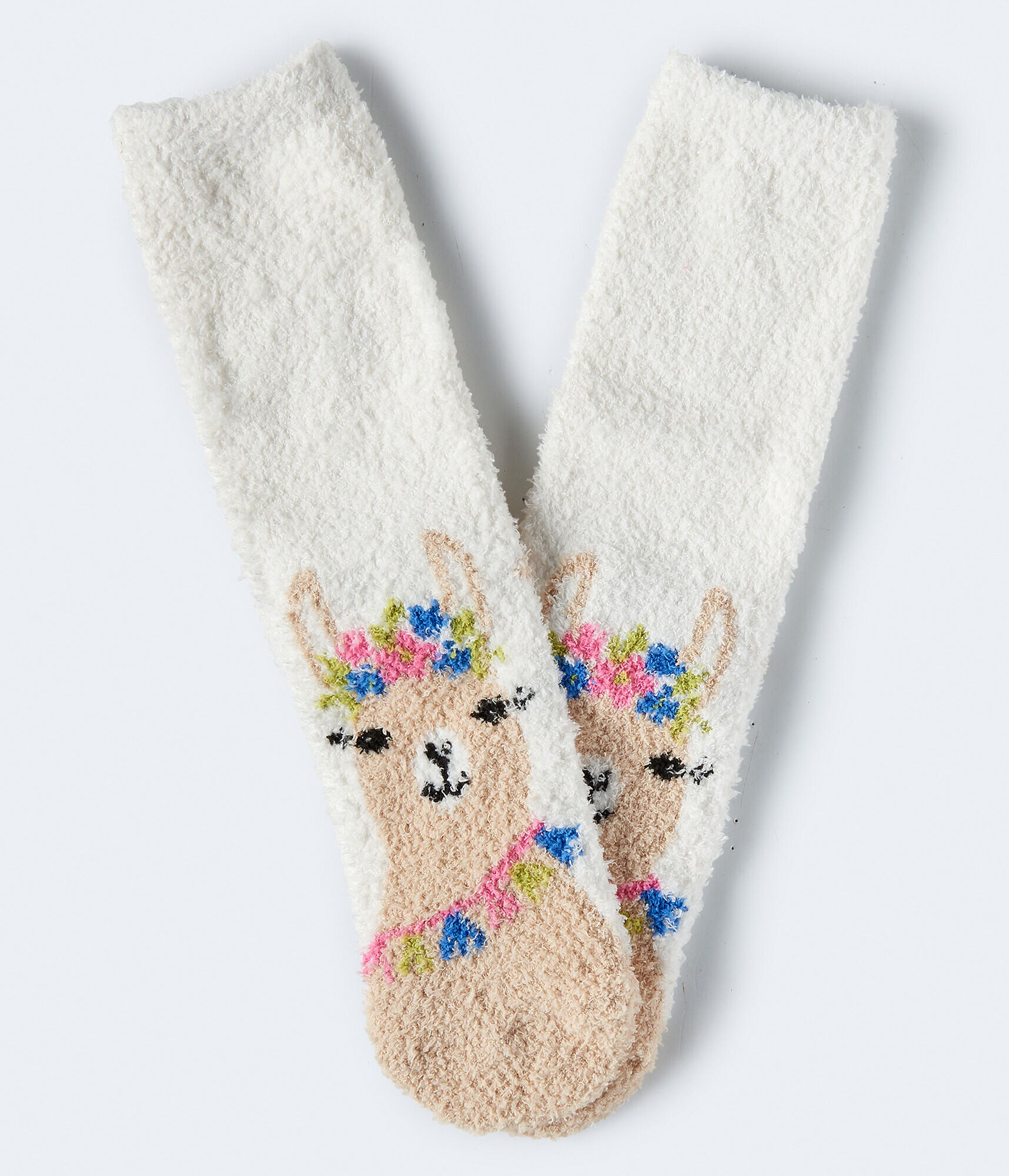 Llama Fuzzy Crew Socks