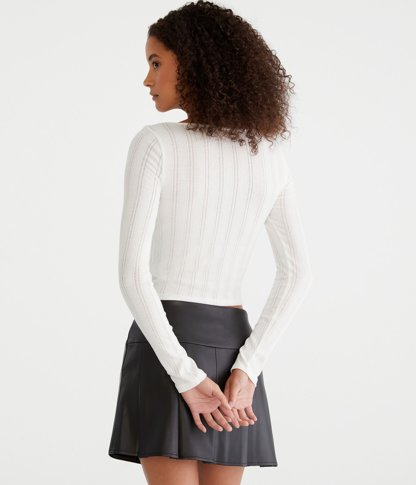 Long Sleeve Cinch-Front V-Neck Crop Top