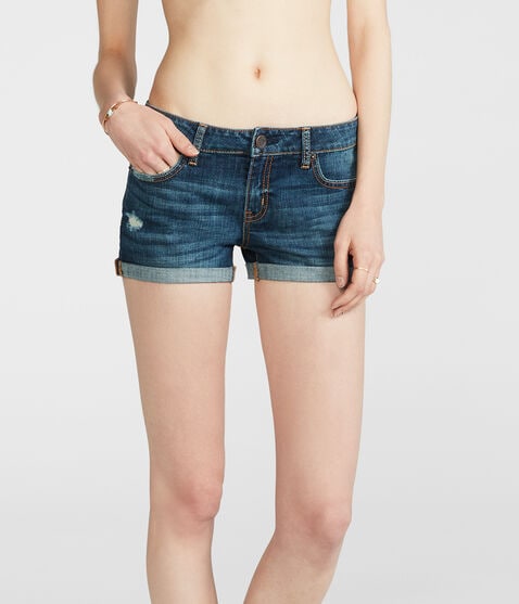 Dark Wash Cuffed Denim Shorty Shorts