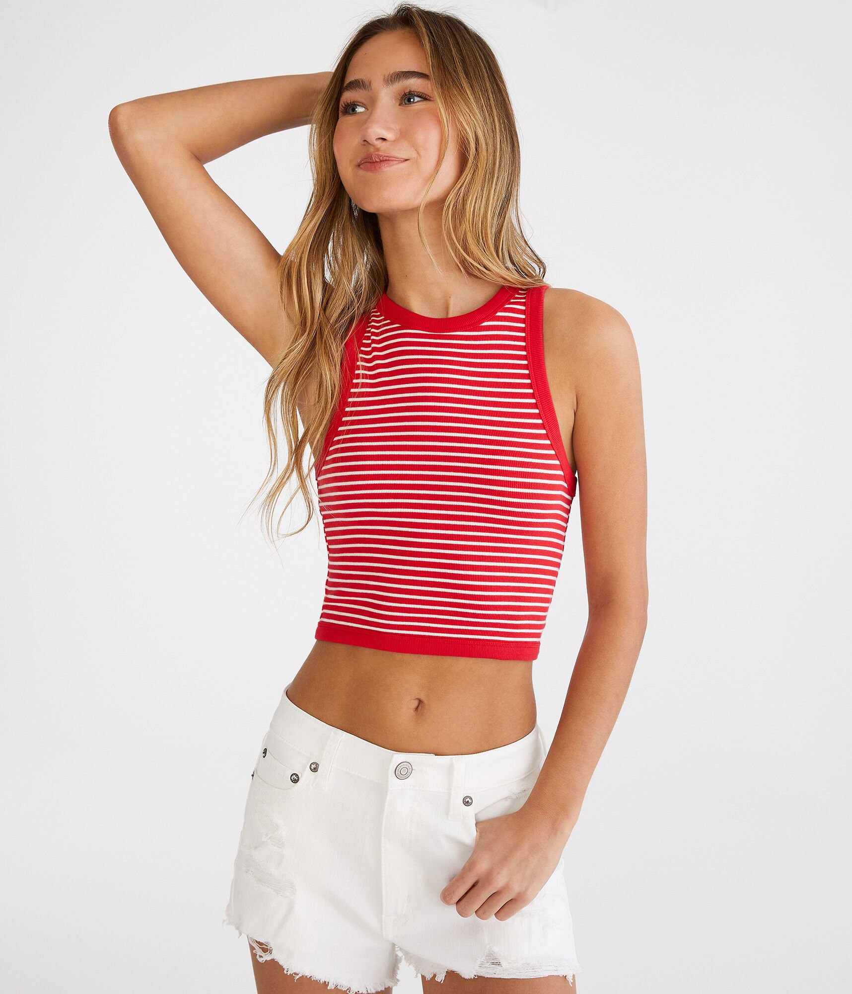 Seriously Soft Striped Cropped High-Neck Tank