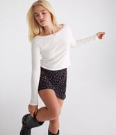 Long Sleeve Pointelle Open-Neck Tee